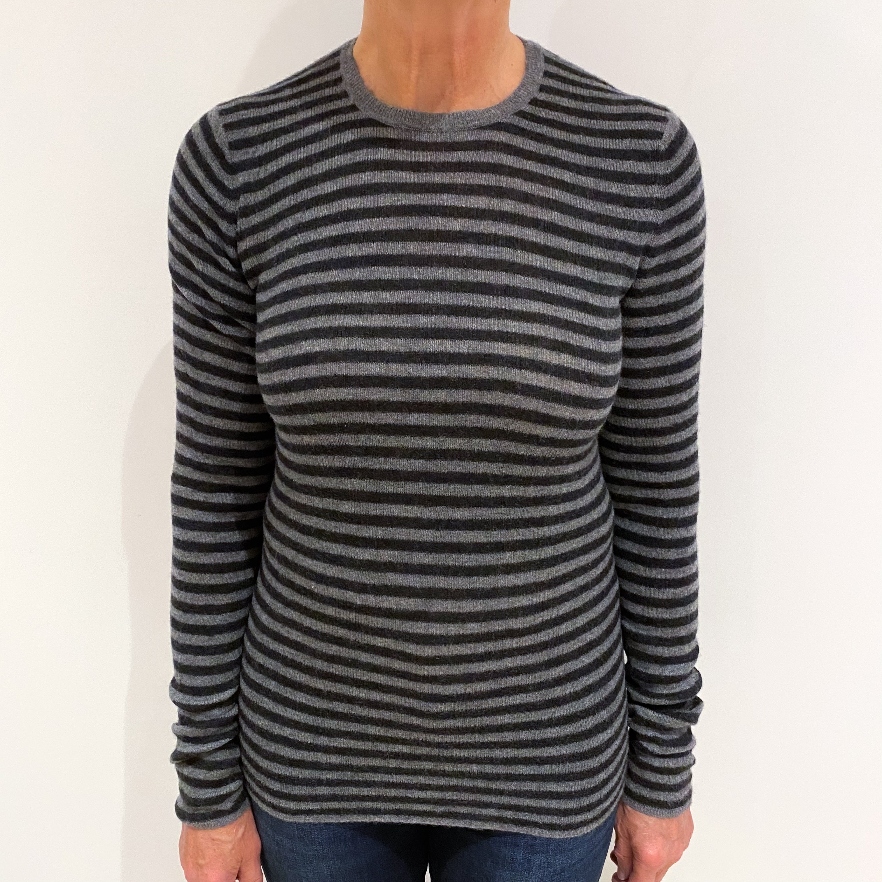 Vince Grey Stripe Cashmere Crew Neck Jumper Medium Tall