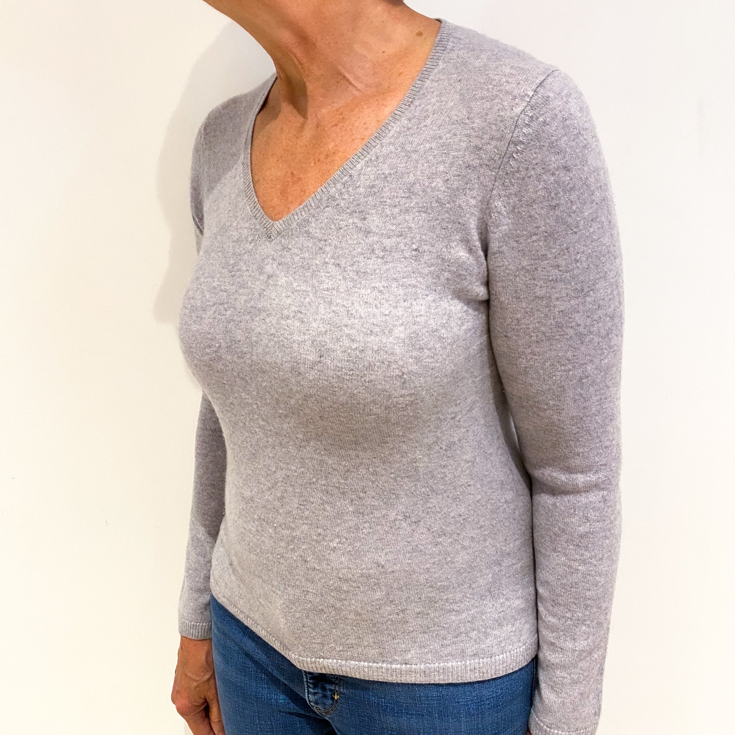 Smoke Grey Cashmere V Neck Jumper Medium