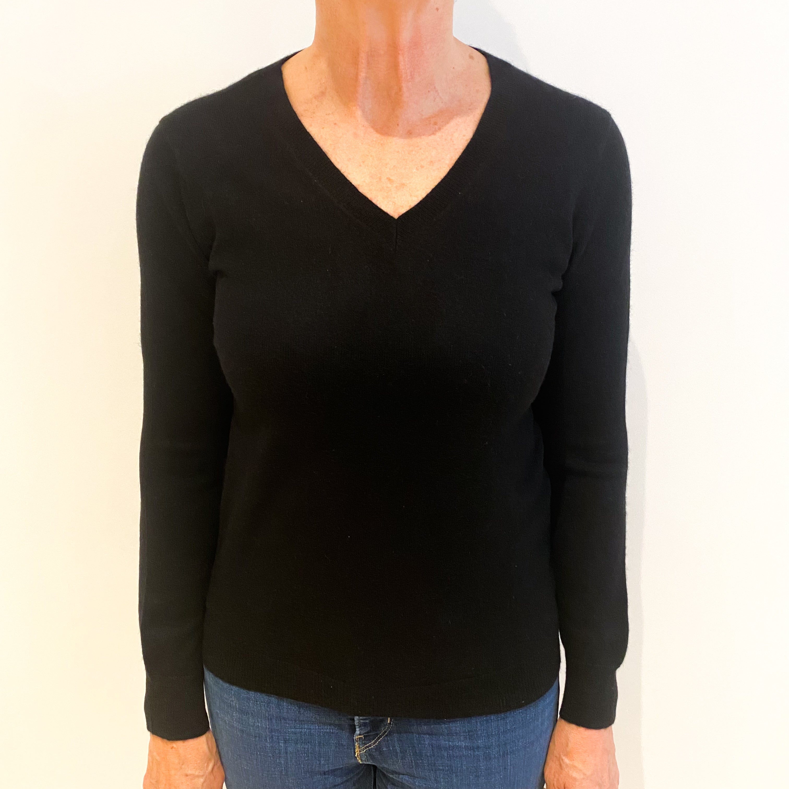 Black Cashmere V Neck Jumper Medium