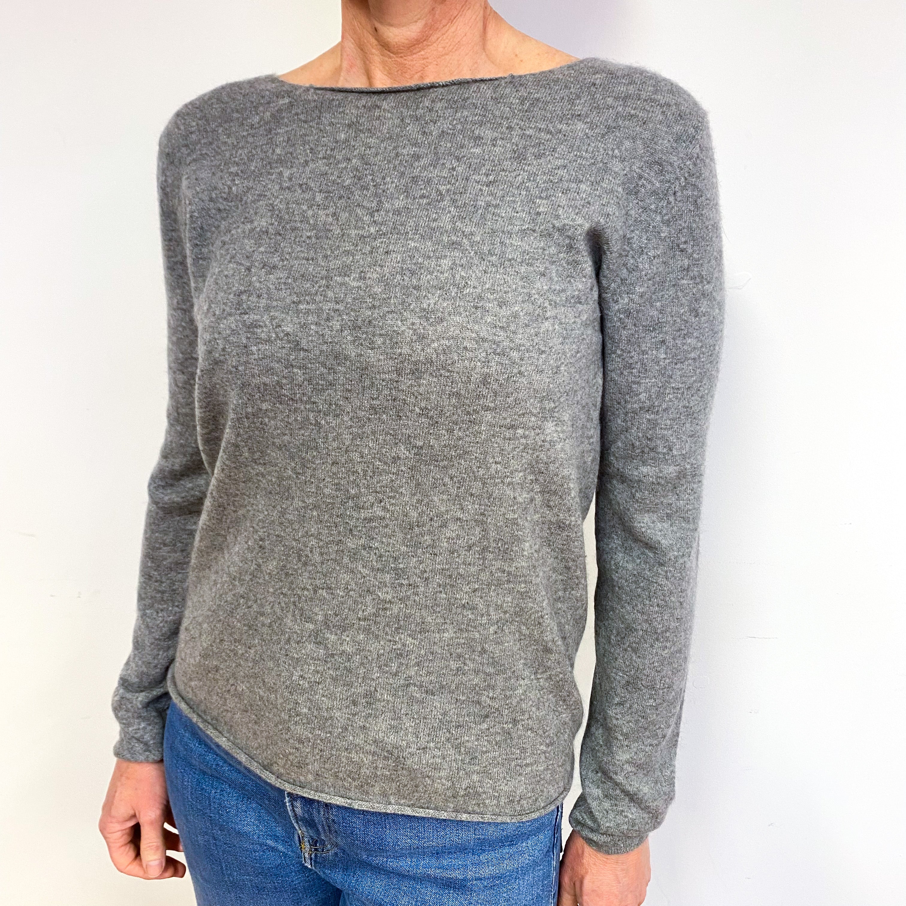 Soft Grey Motif Cashmere Crew Neck Jumper Medium