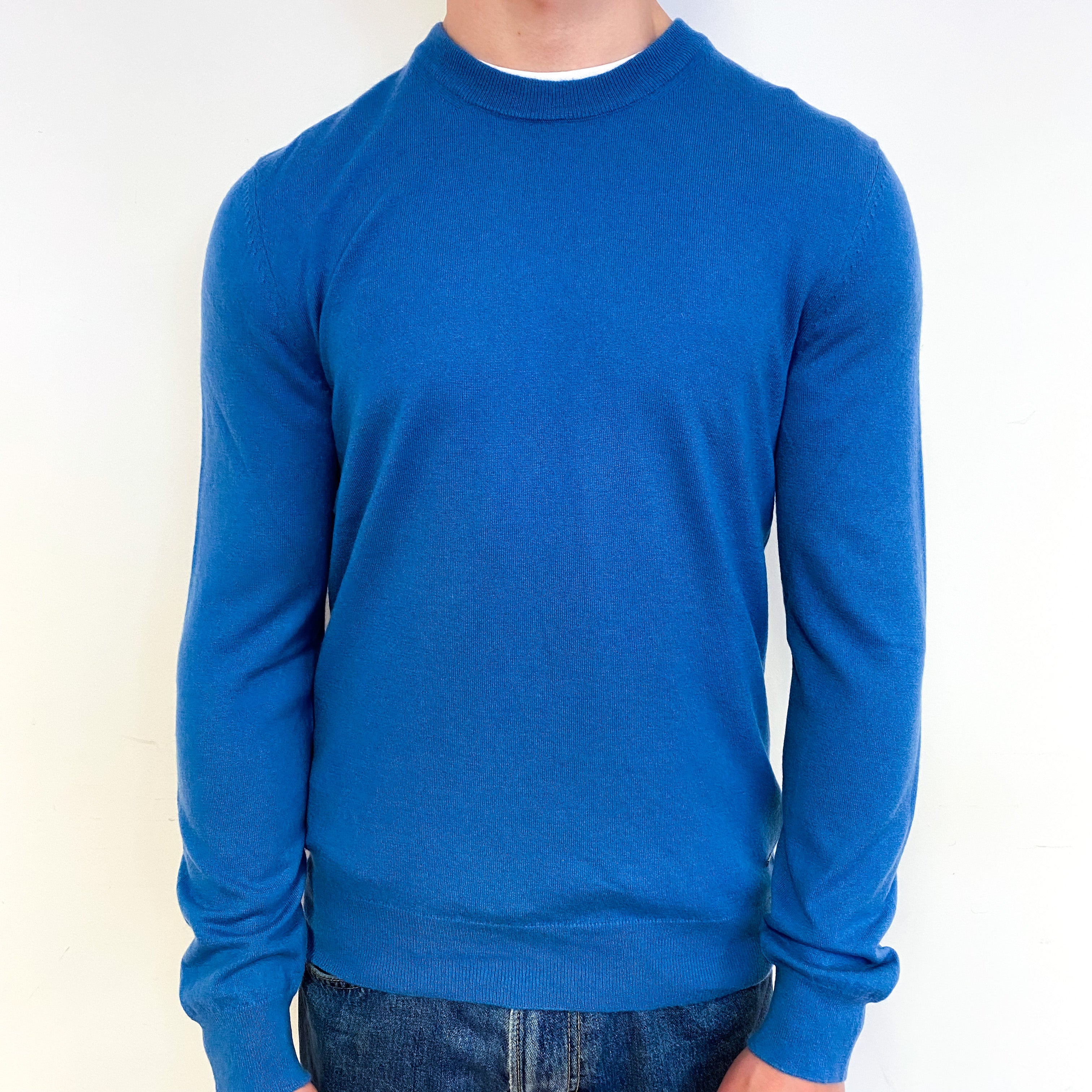 Men's Hugo Boss Blue Fine Knit Cashmere Crew Neck Jumper Small