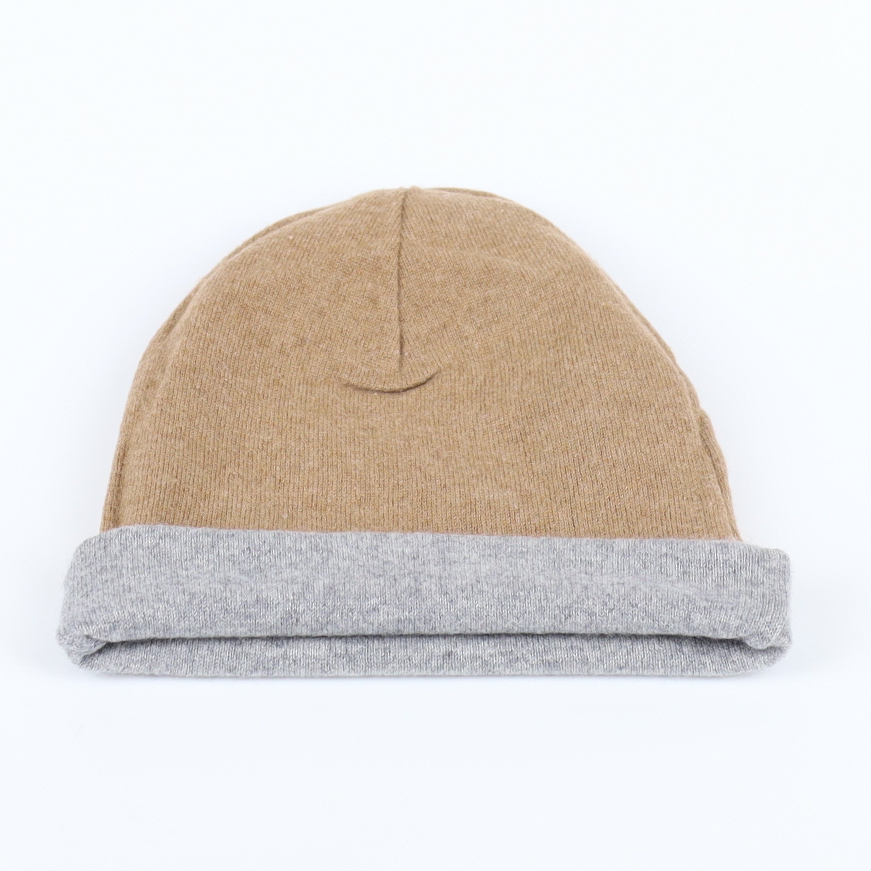 Smoke Grey and Camel Reversible Cashmere Beanie Hat