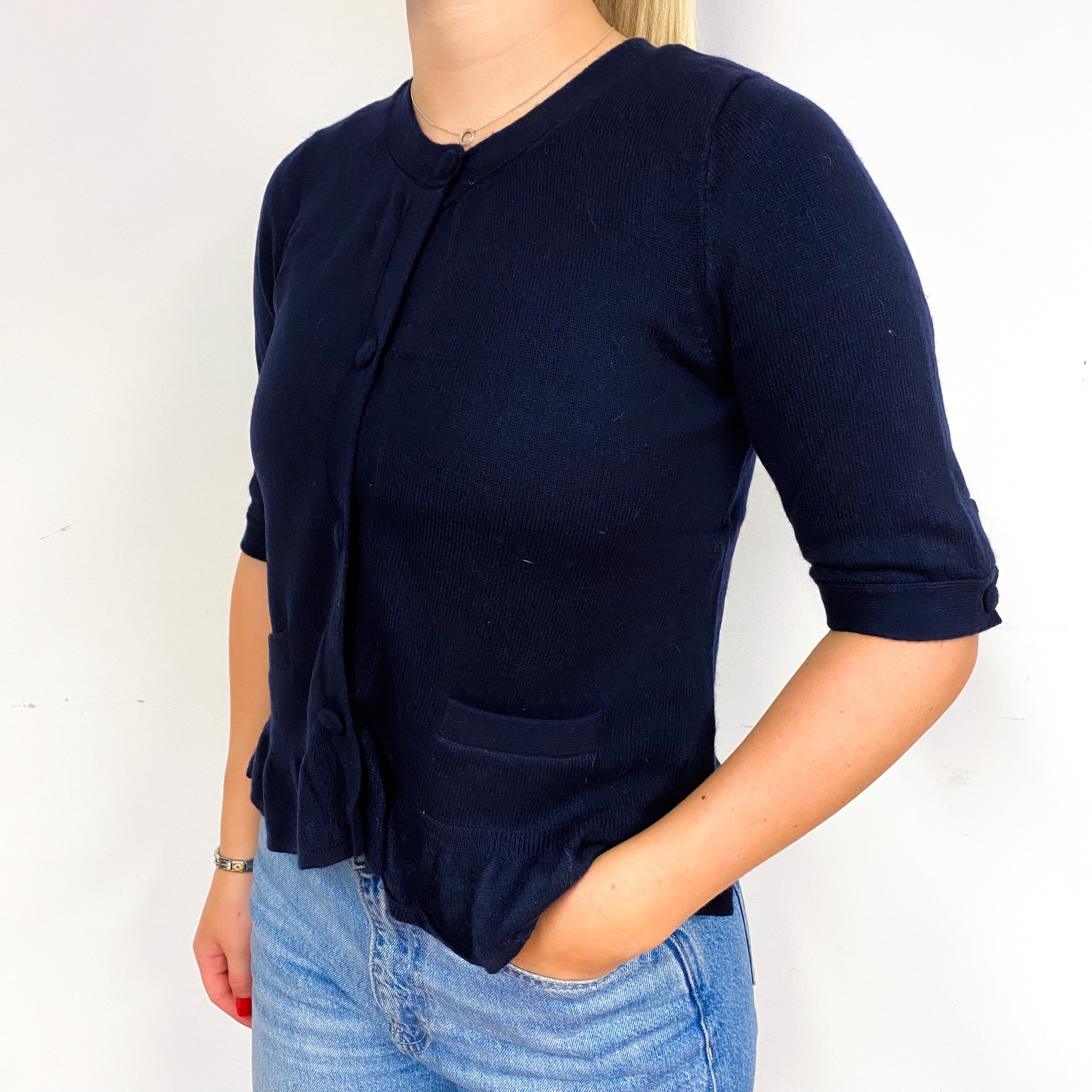 Navy Crew Neck Short Sleeved Cardigan Small