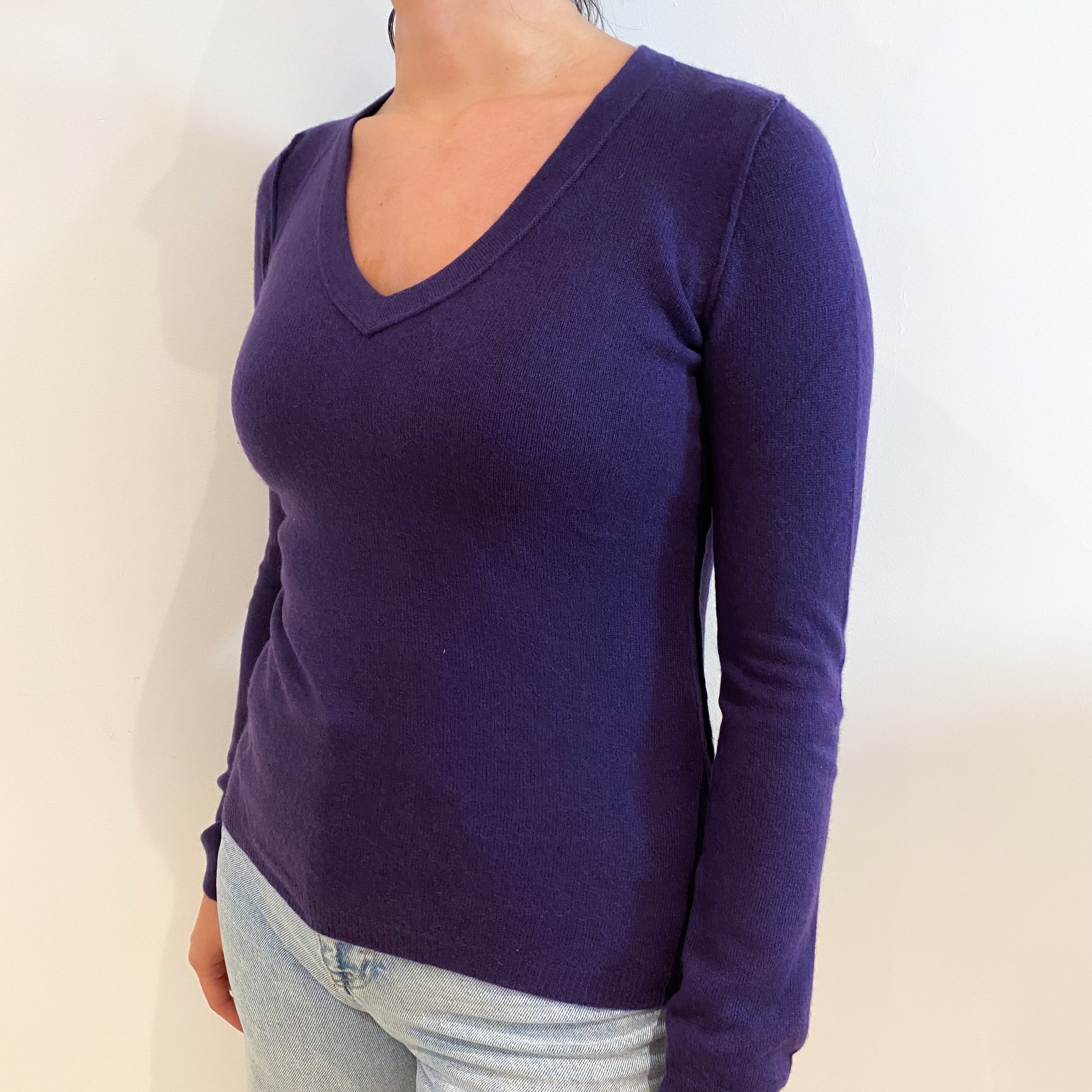 Iris Purple Cashmere V-Neck Jumper Small