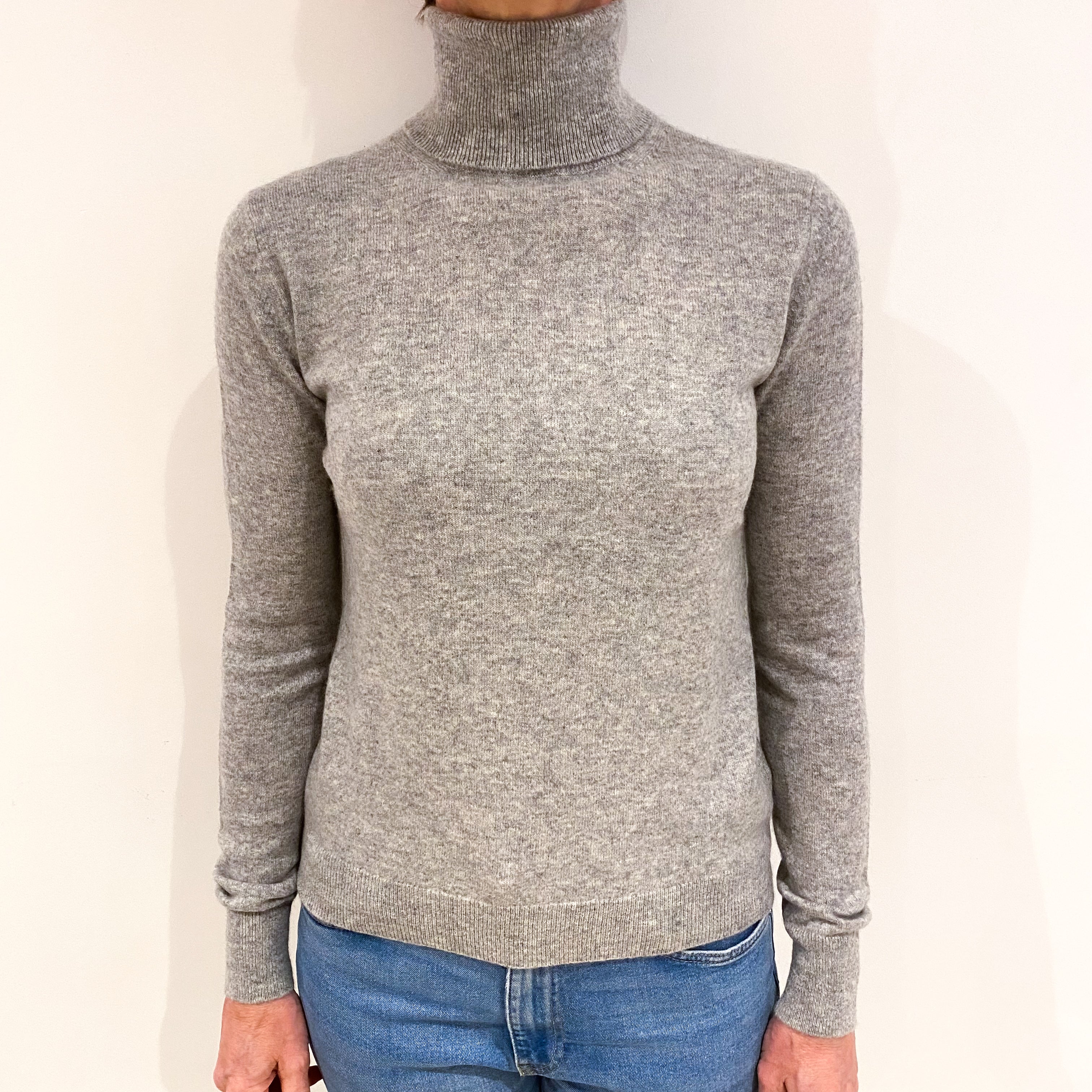 Smoke Grey Cashmere Polo Neck Jumper Small