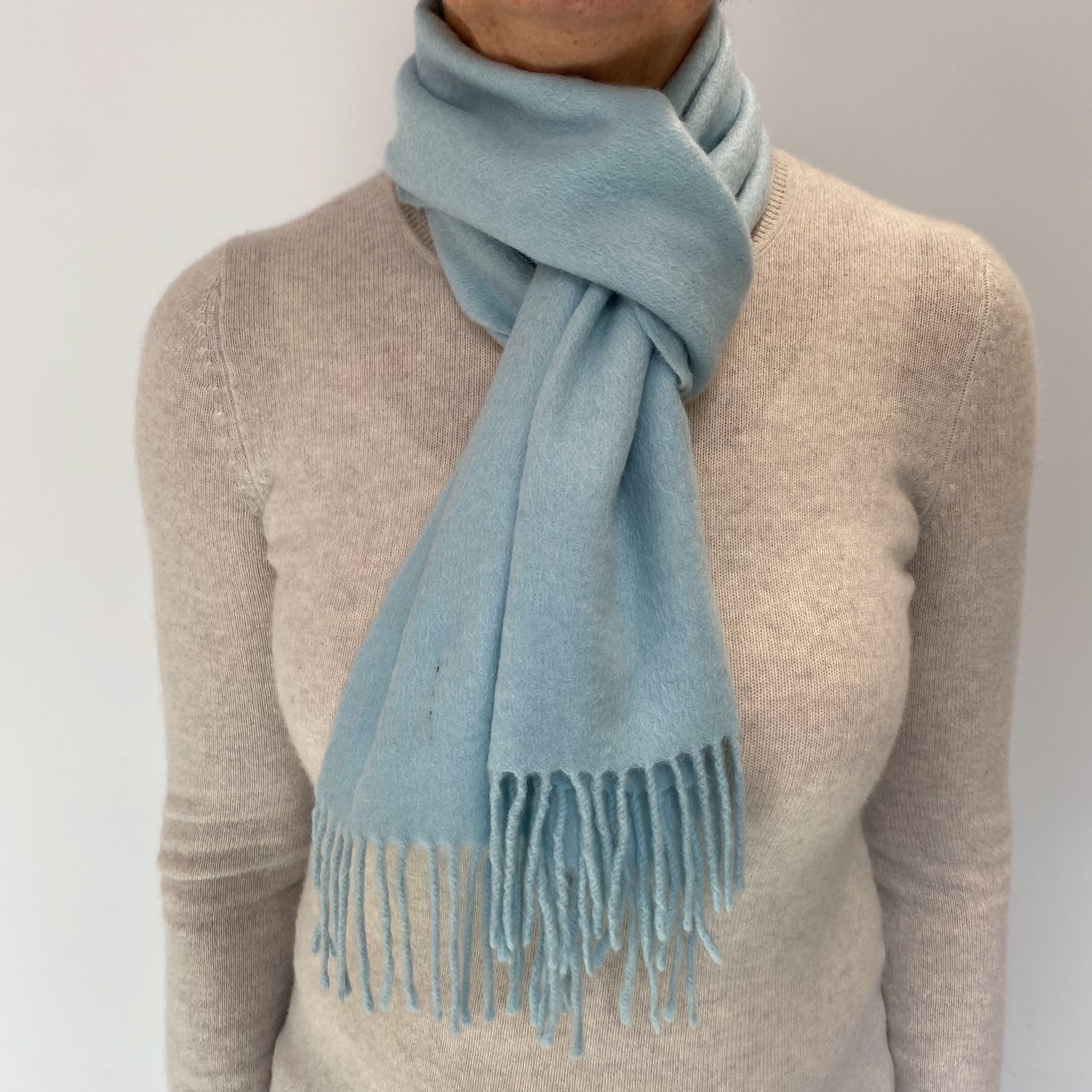 Baby Blue Cashmere Tasseled Woven Scarf