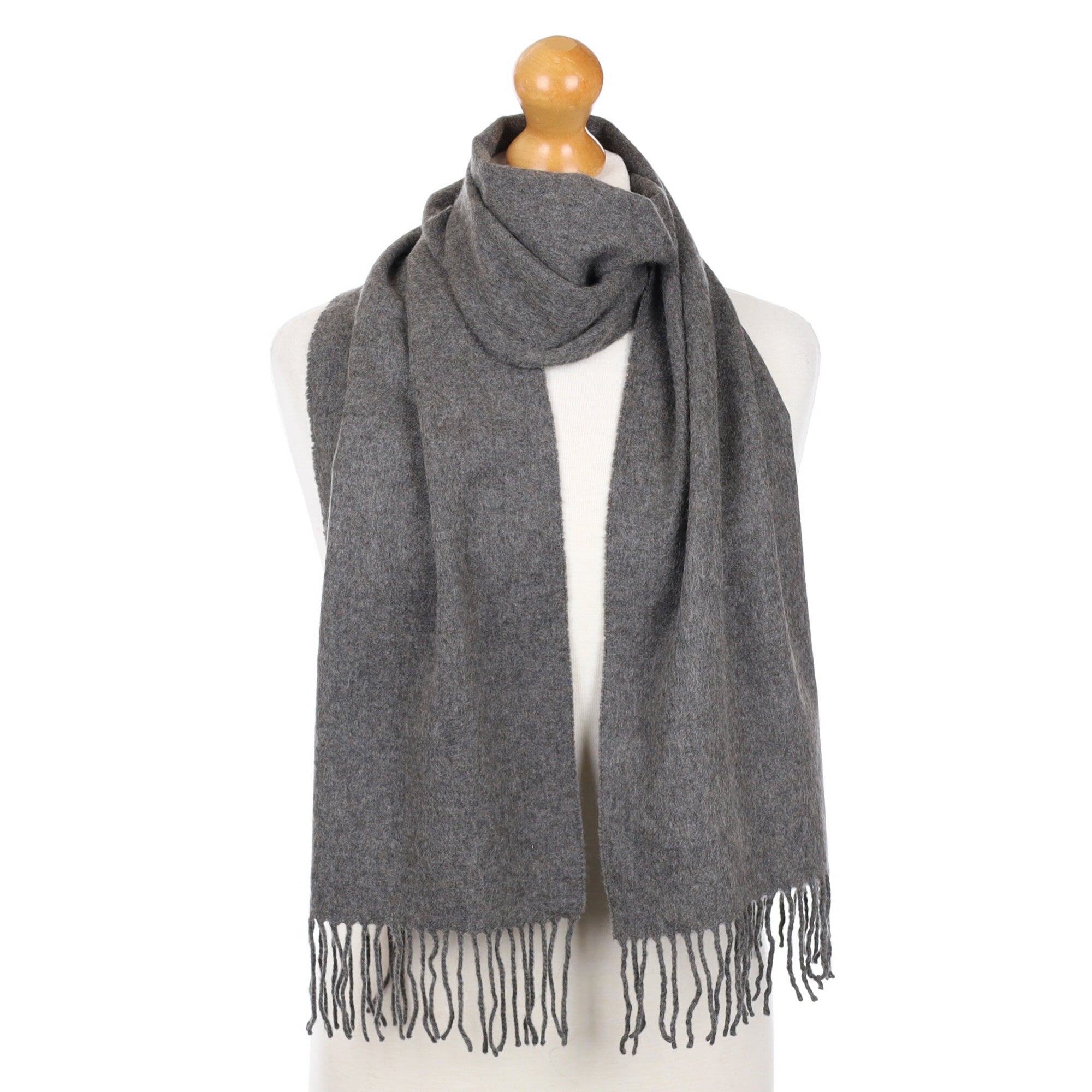 Slate Grey Fringed Cashmere Woven Scarf