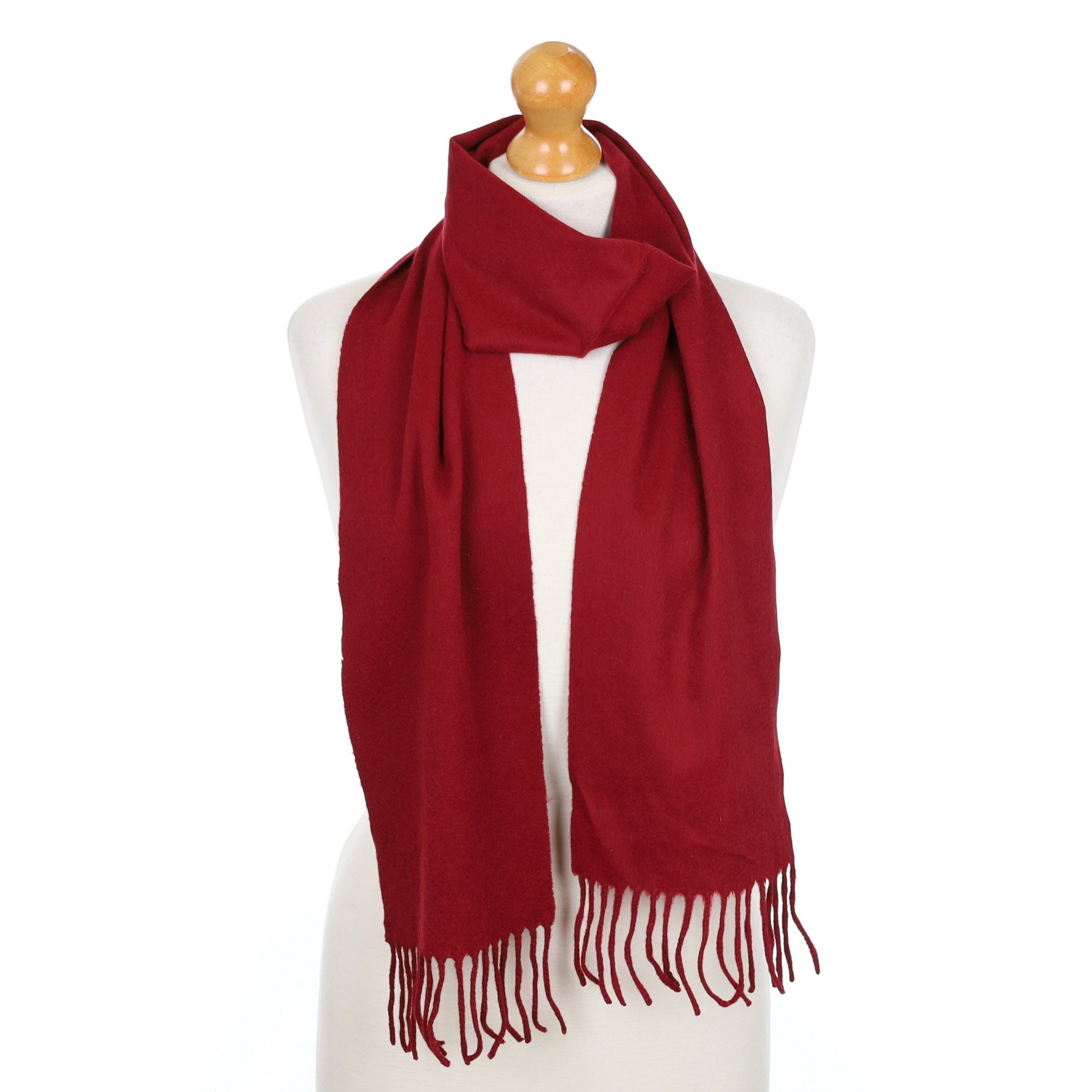 Burgundy Red Fringed Cashmere Woven Scarf