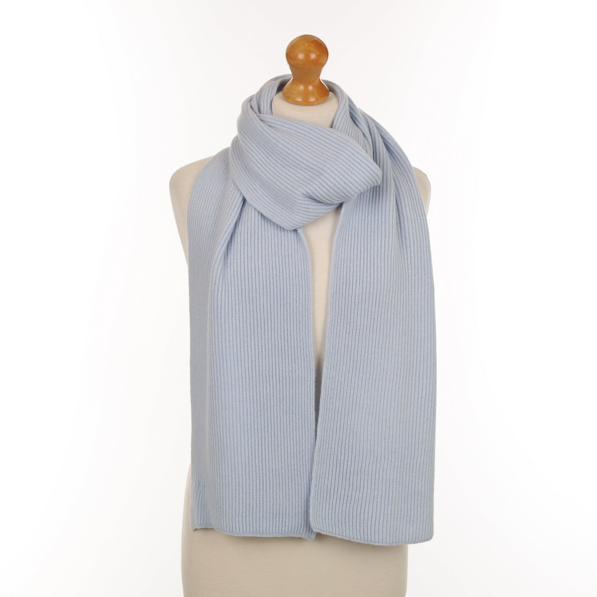 Brand New Scottish Baby Blue Rib Cashmere Scarf