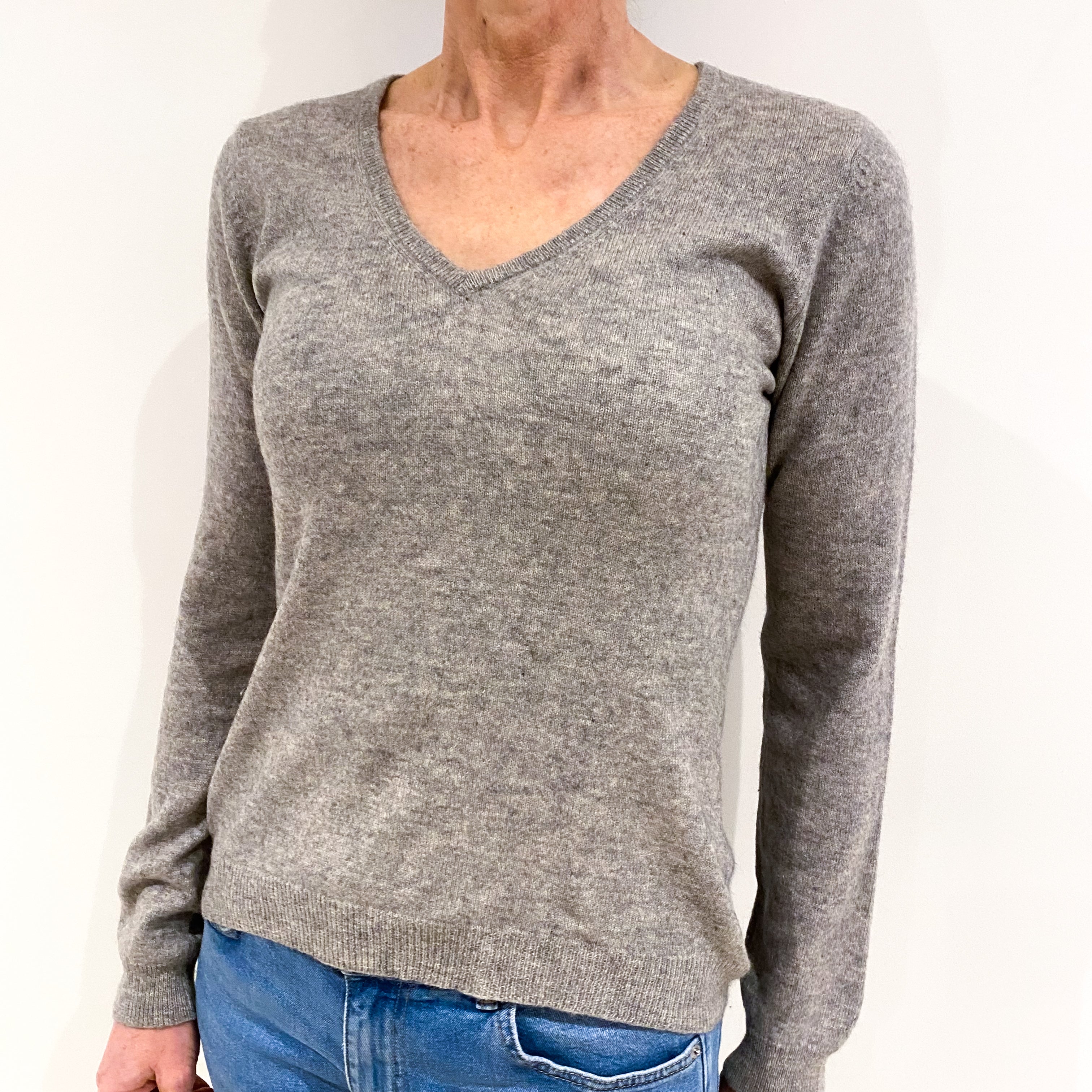 Smoke Grey Cashmere V Neck Jumper Small