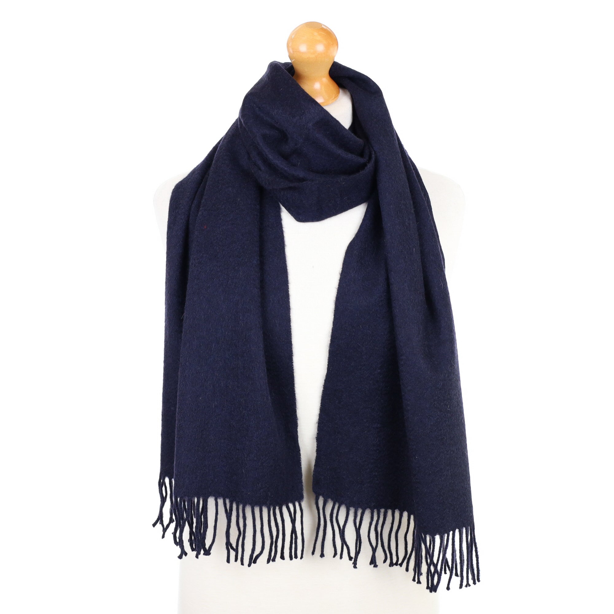 Navy Blue Fringed Cashmere Woven Scarf