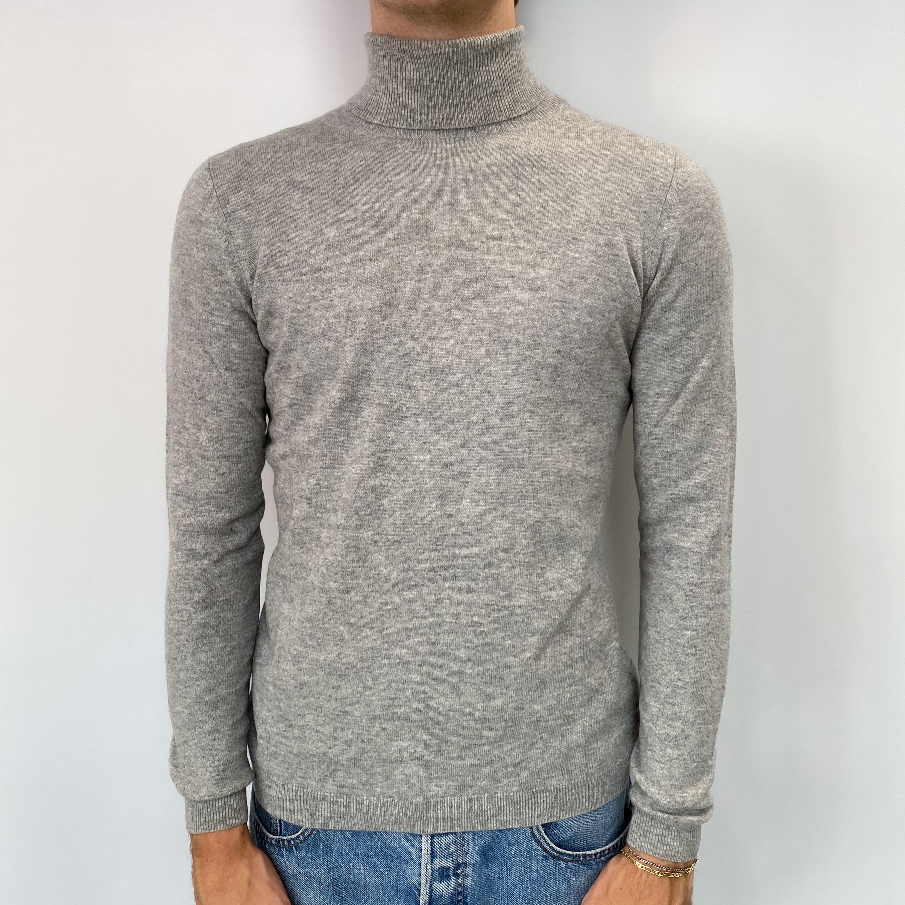 Men's Smoke Grey Cashmere Polo Neck Jumper Medium