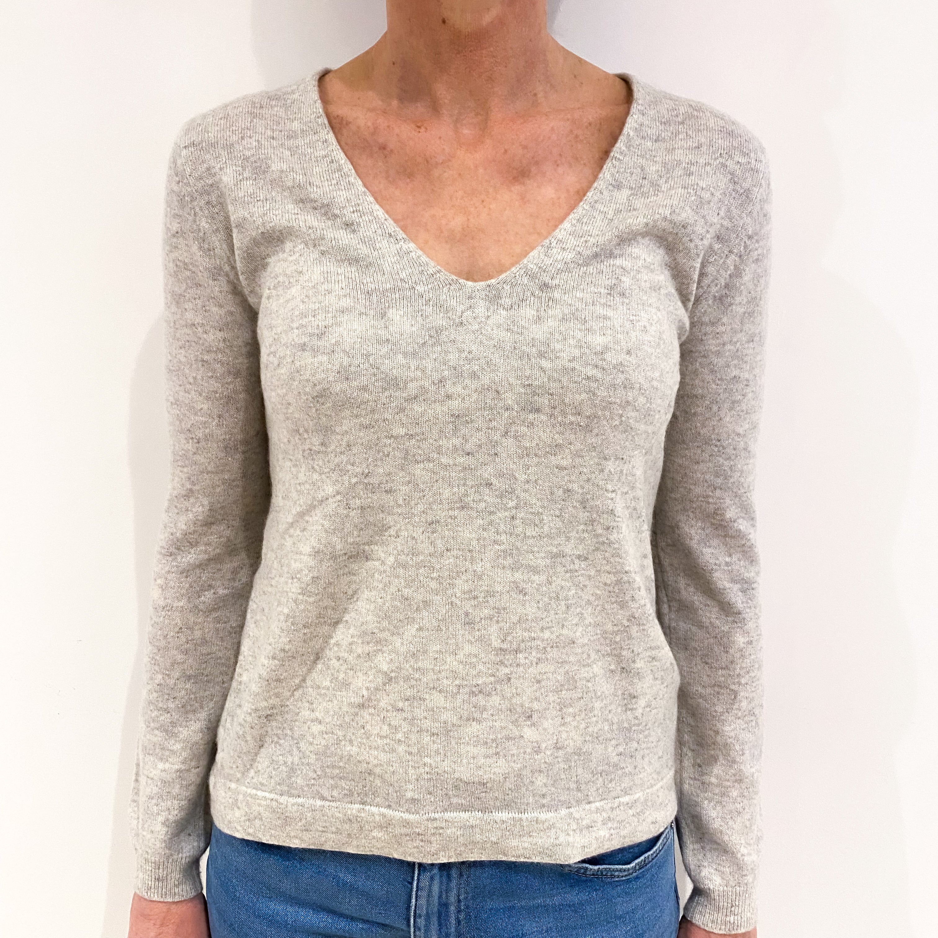 Smoke Grey Cashmere V Neck Jumper Small