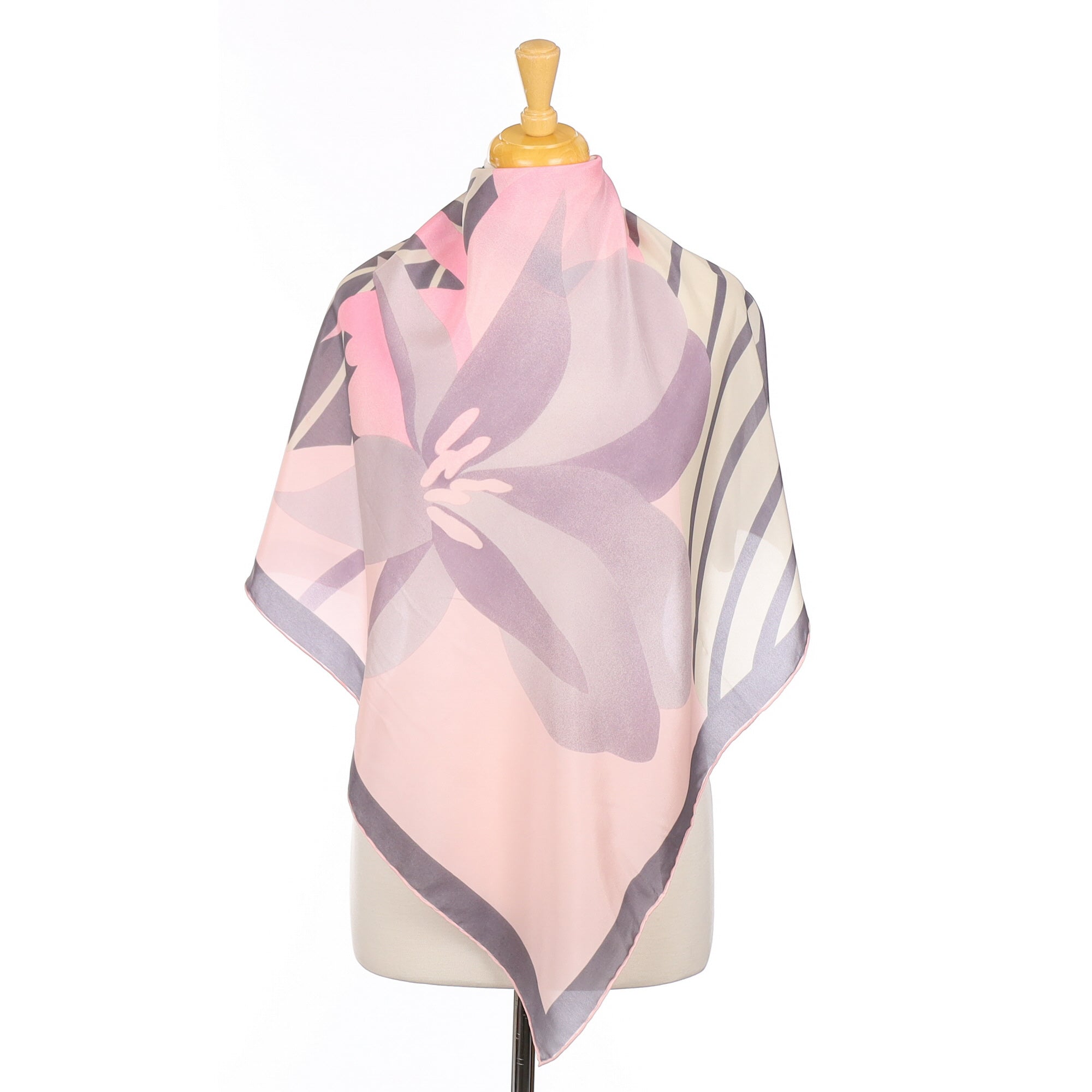 Pink and Mauve Lily Design Silk Scarf