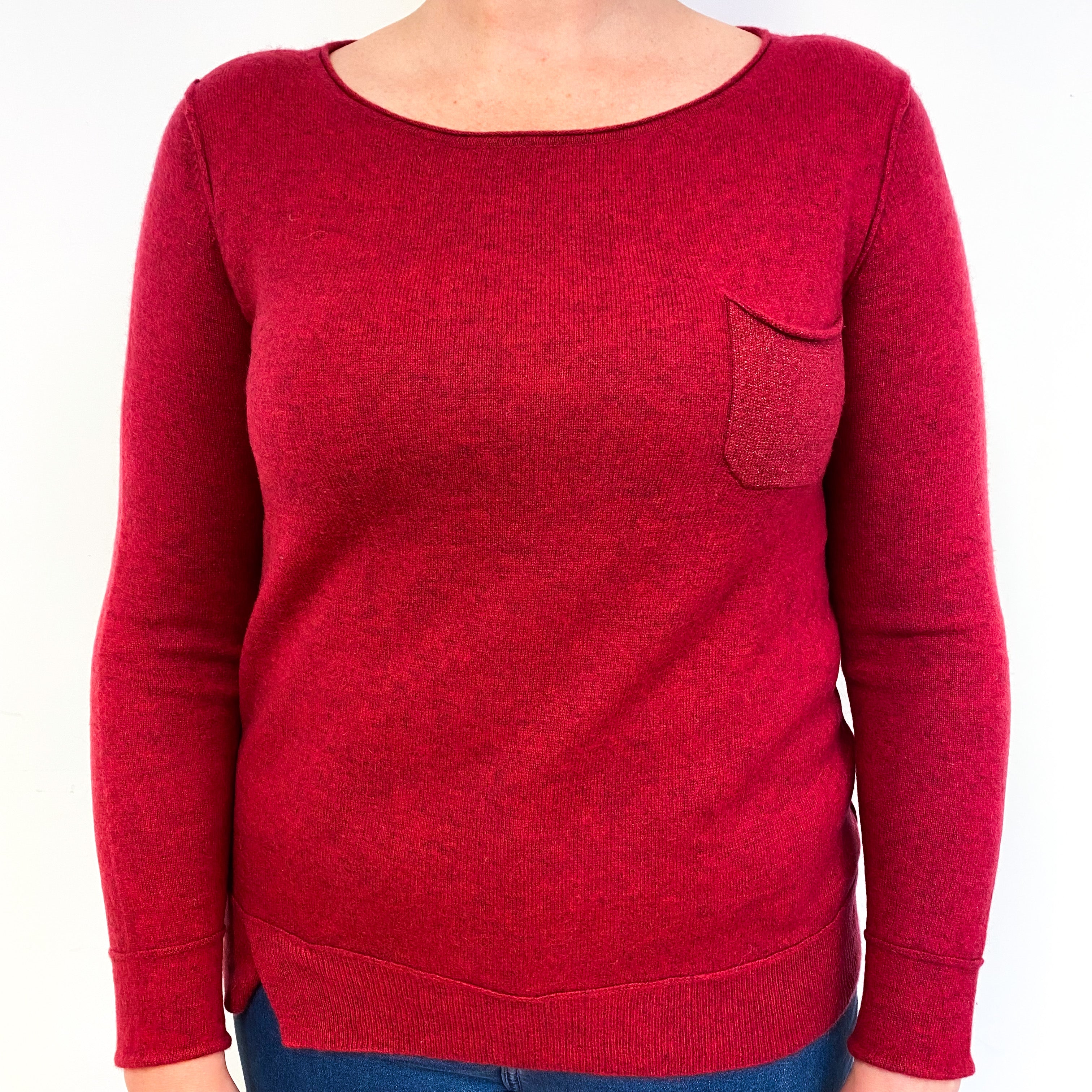 Ruby Red Chest Pocket Cashmere Crew Neck Jumper Large