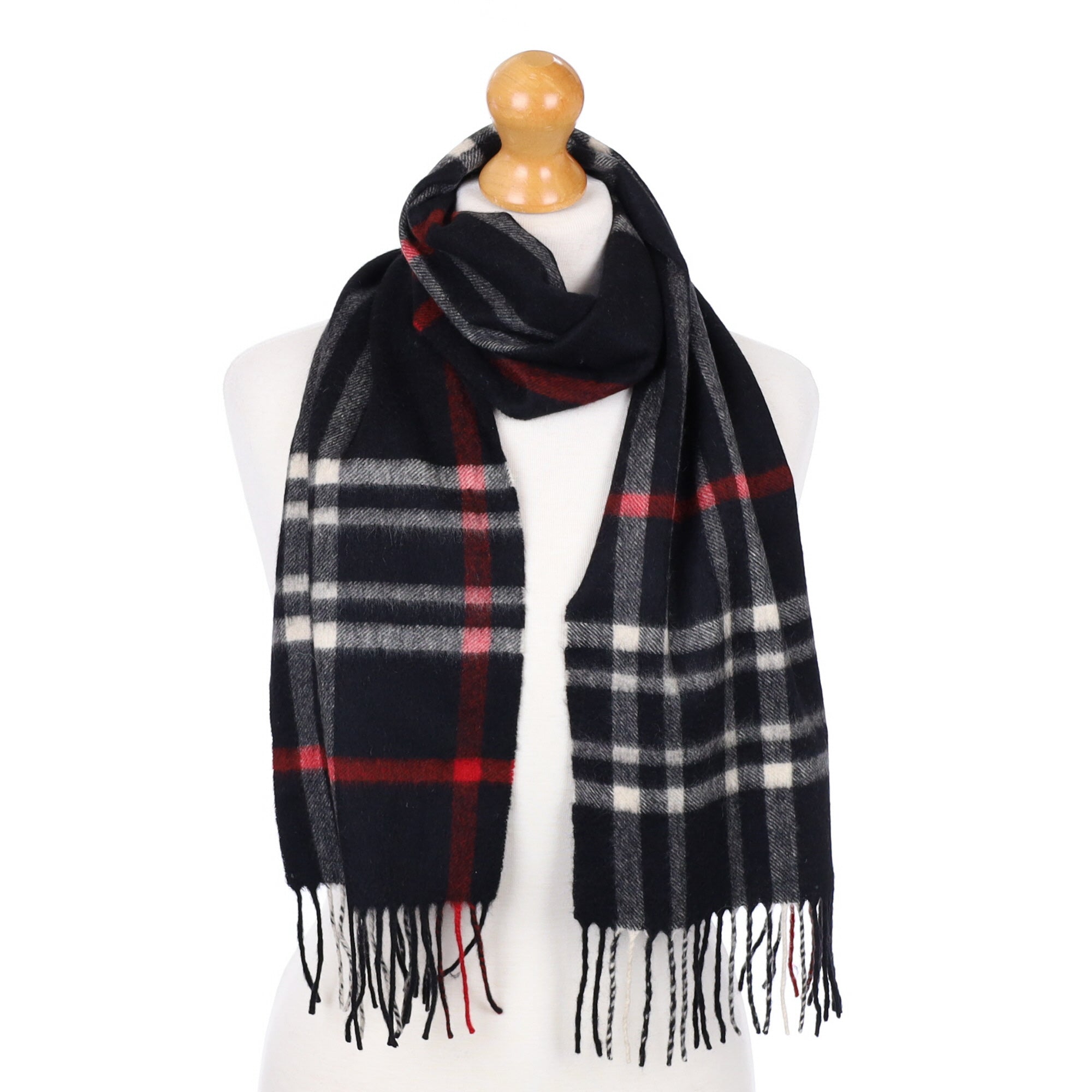 Black Checked Fringed Cashmere Woven Scarf