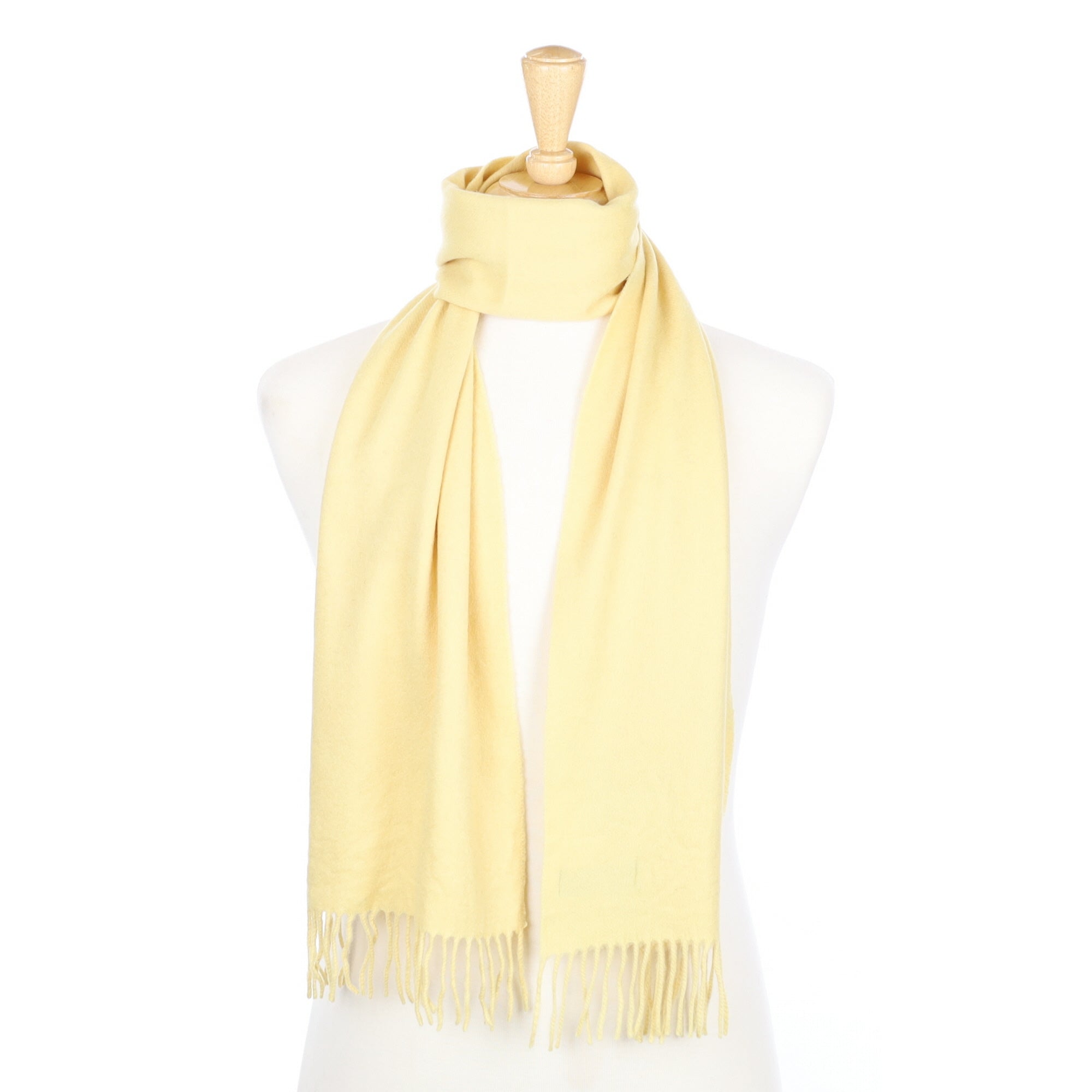 Custard Yellow Cashmere Fringed Woven Scarf