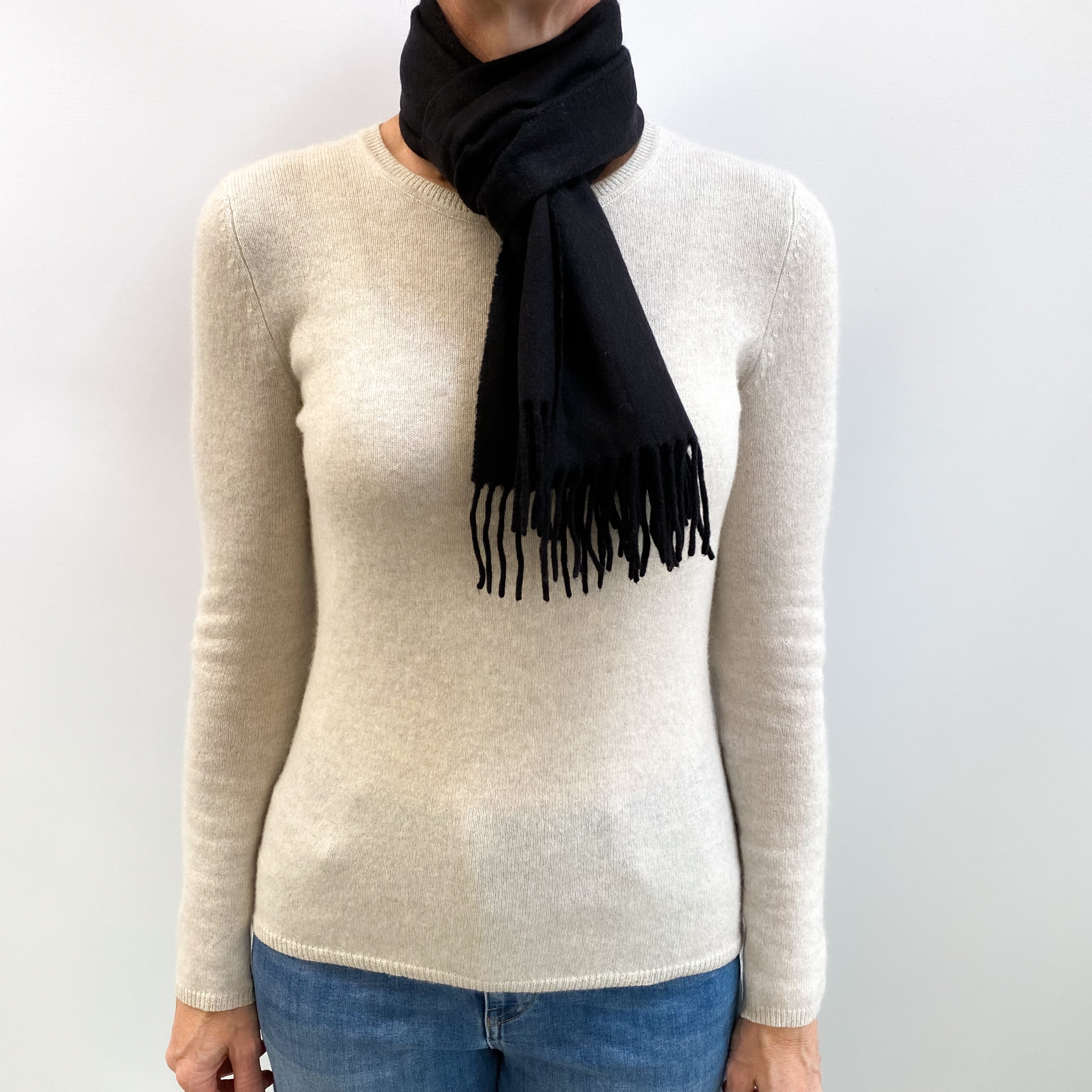 Black Fringed Cashmere Woven Scarf