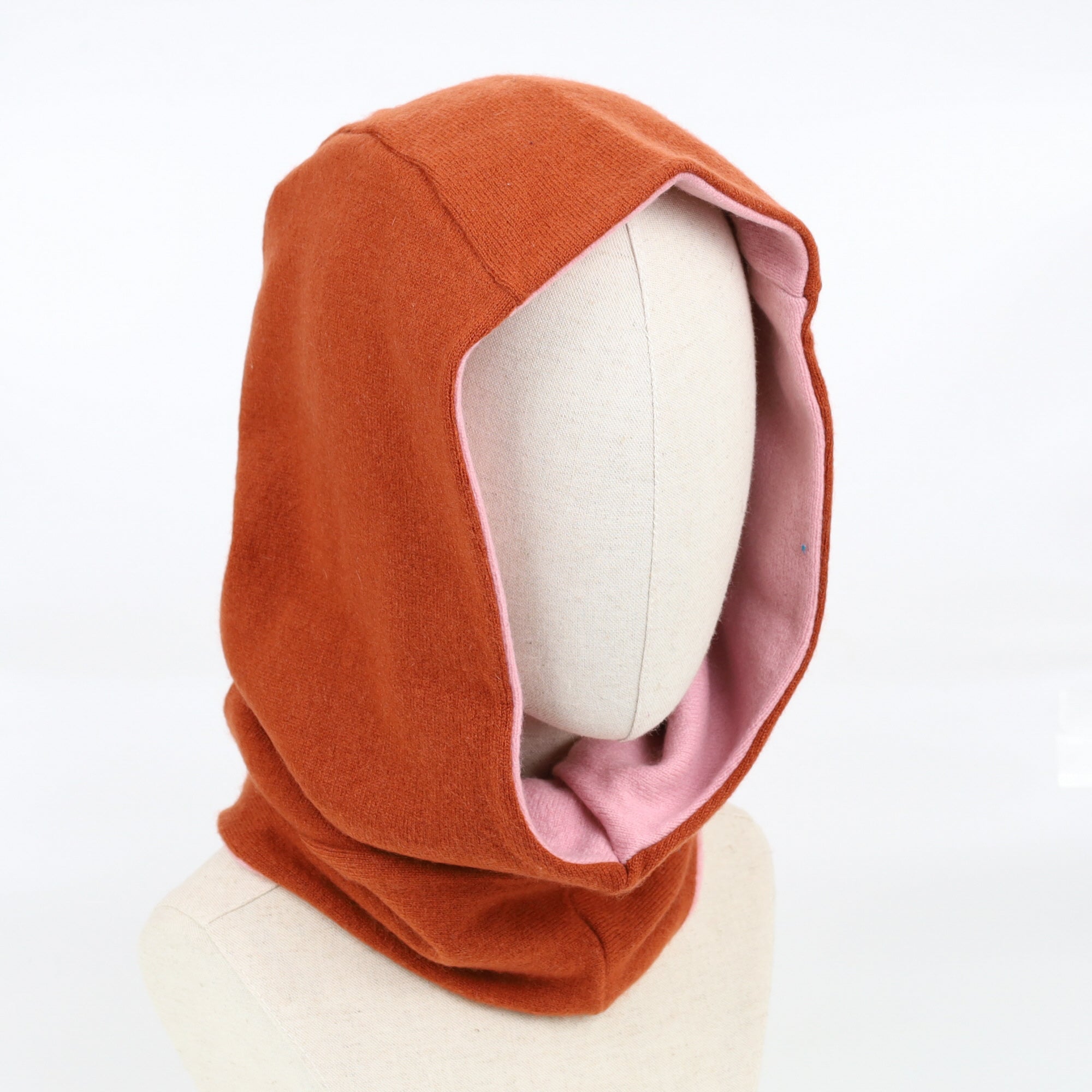 Rust Orange and Baby Pink Luxury Reversible Cashmere Hood Unisex