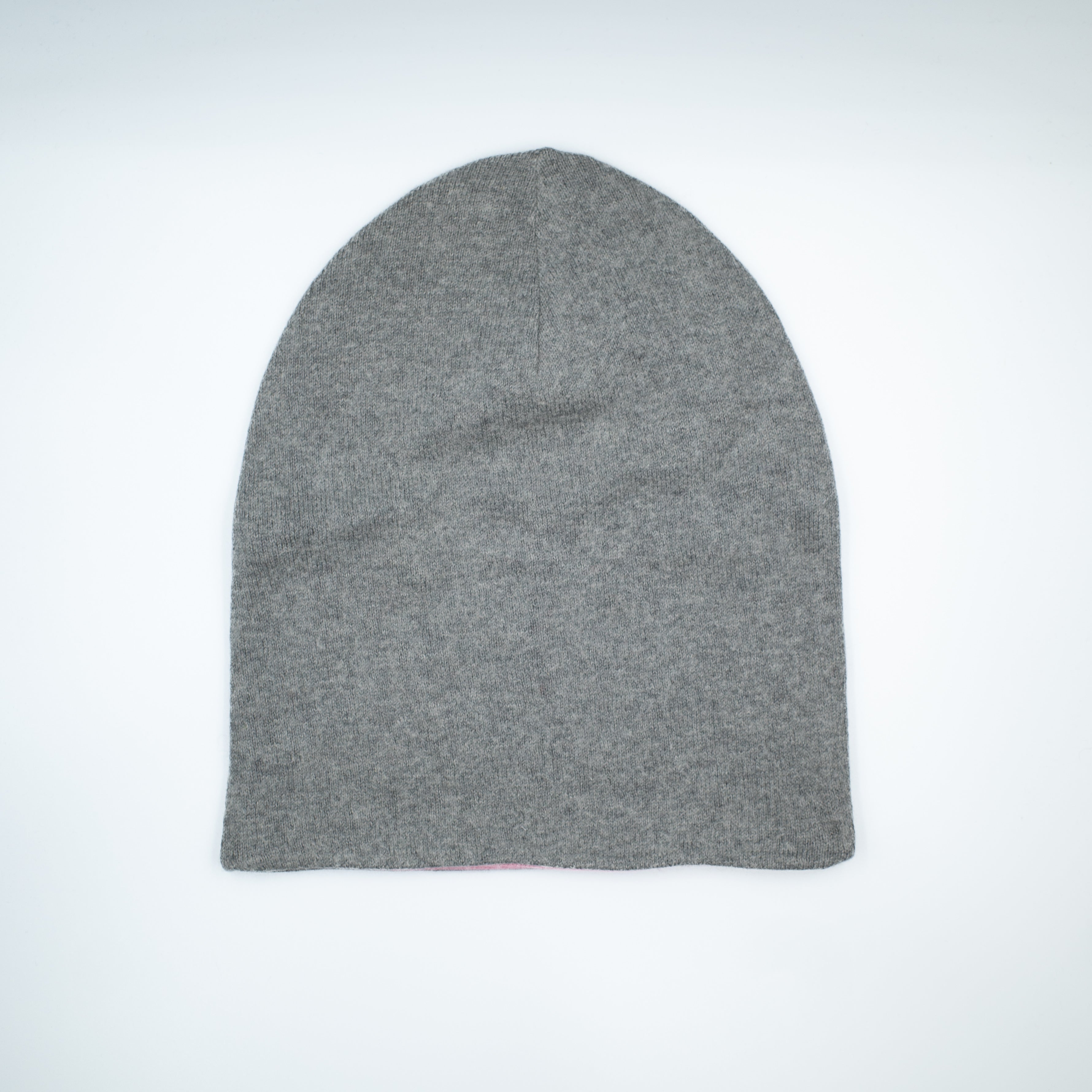 Ash Grey and Pink Cashmere Beanie Hat