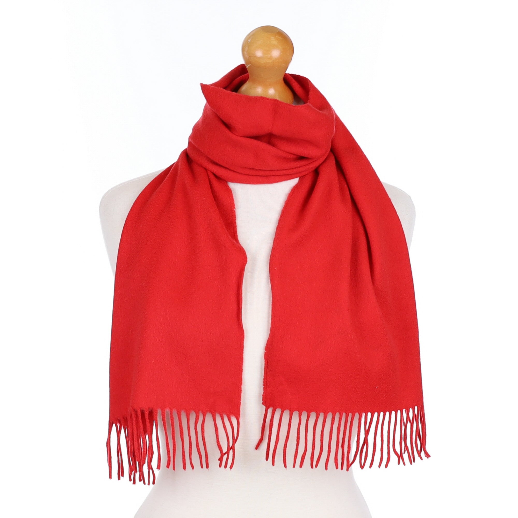 Scarlet Red Cashmere Fringed Woven Scarf