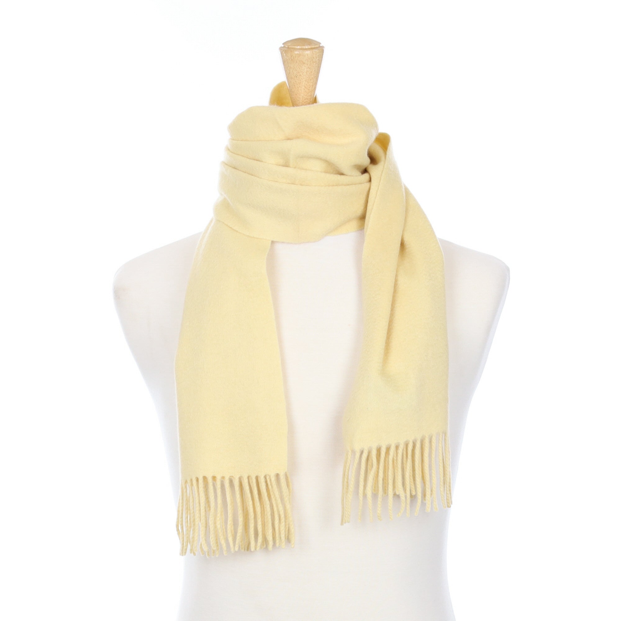 Primrose Yellow Cashmere Fringed Woven Scarf