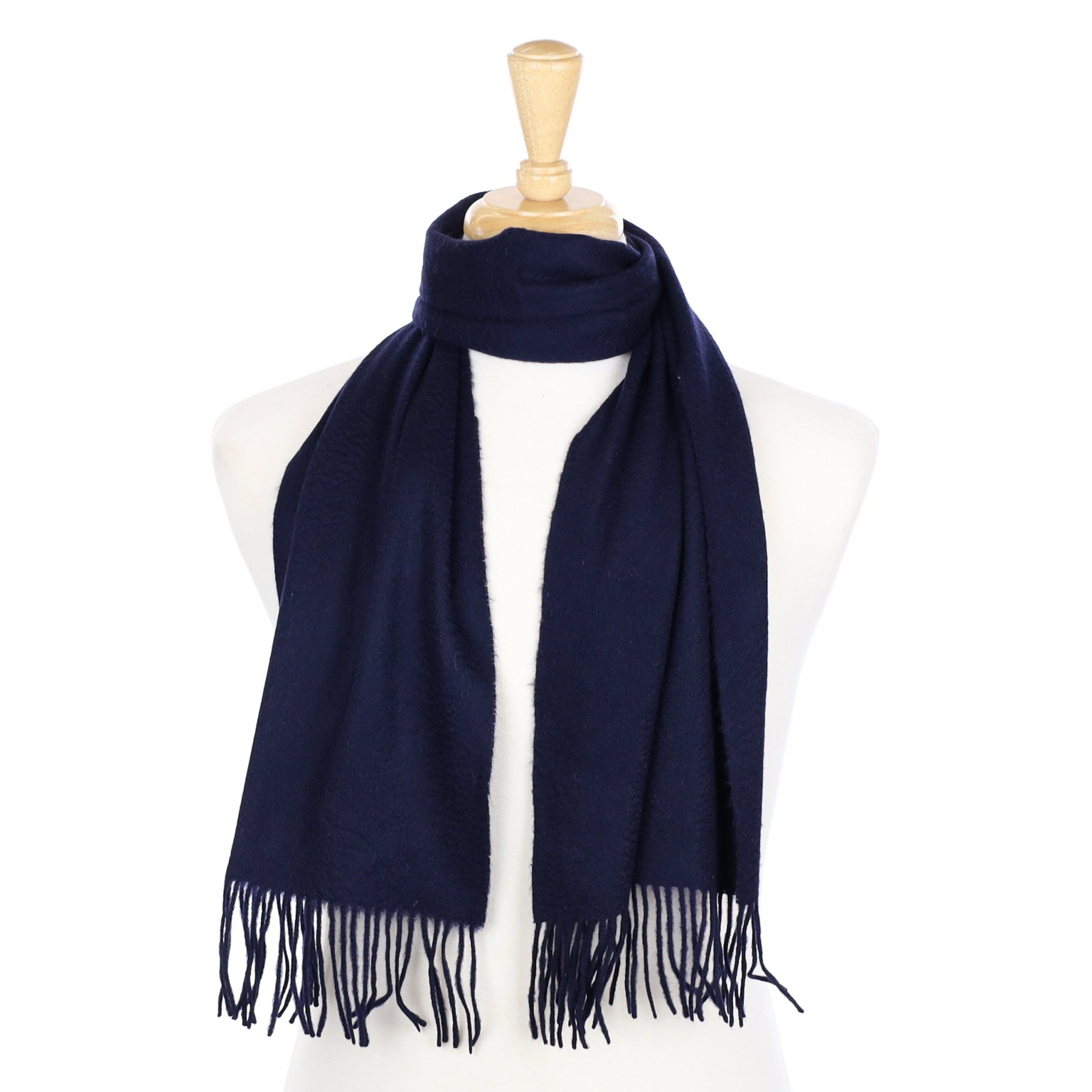 Navy Cashmere Fringed Woven Scarf