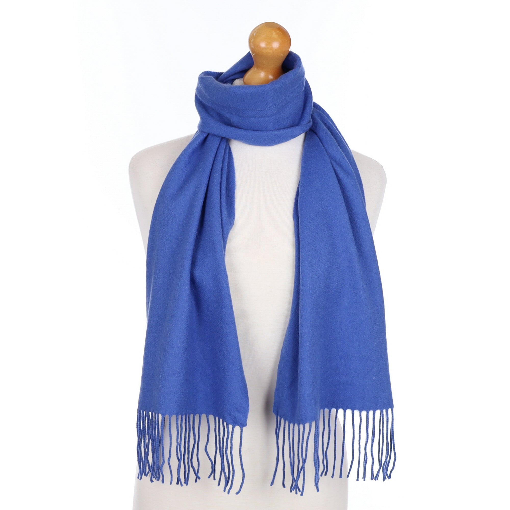 Tanzanite Blue Cashmere Fringed Woven Scarf