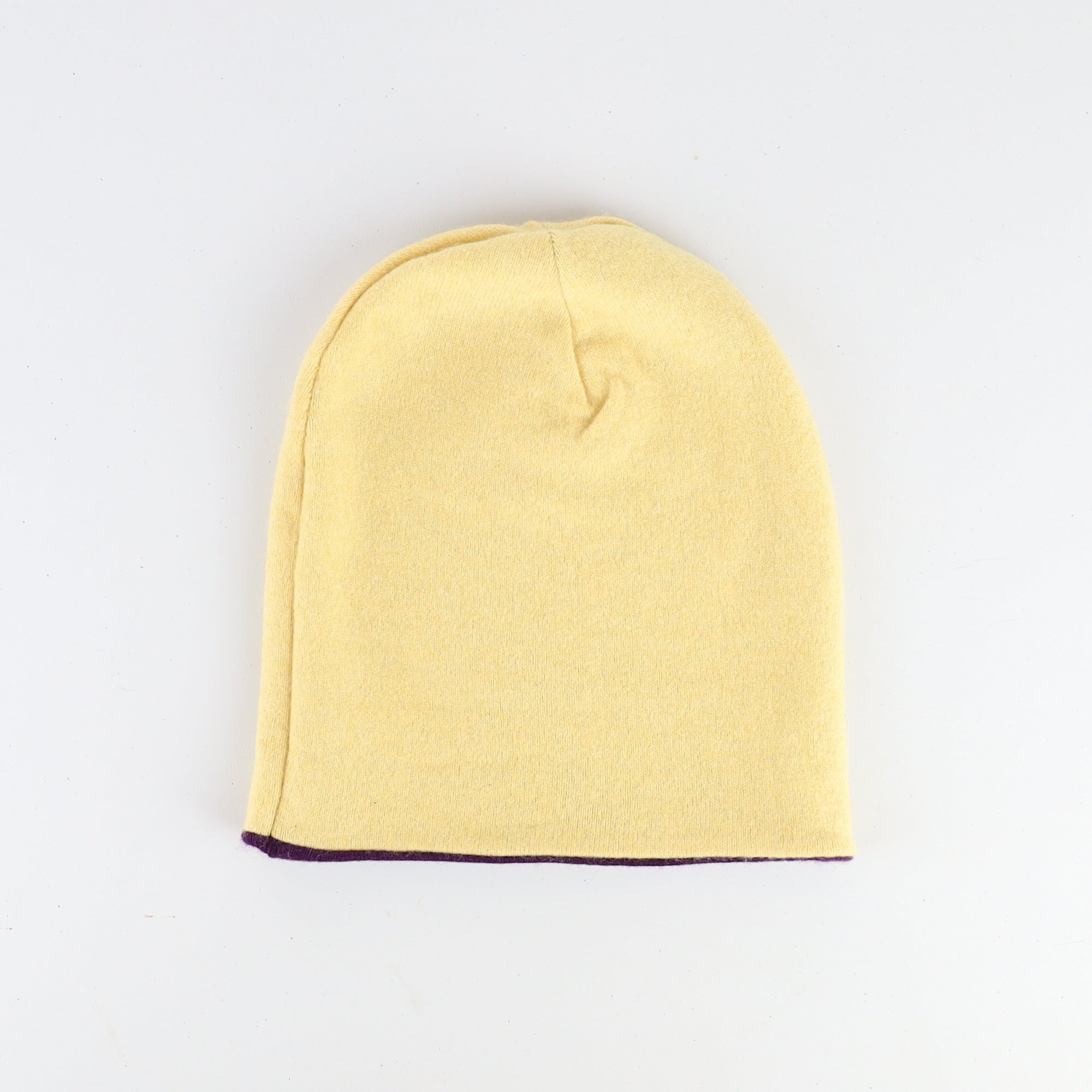 Aubergine Purple and Yellow Reversible Cashmere Beanie Hat