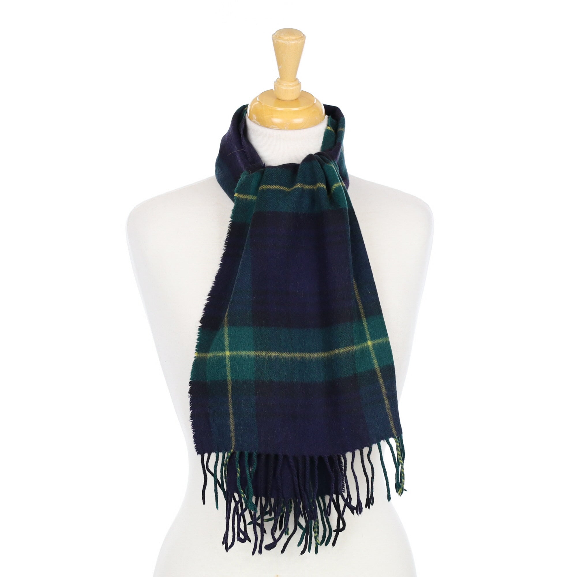 Navy and Racing Green Checked Cashmere Woven Scarf