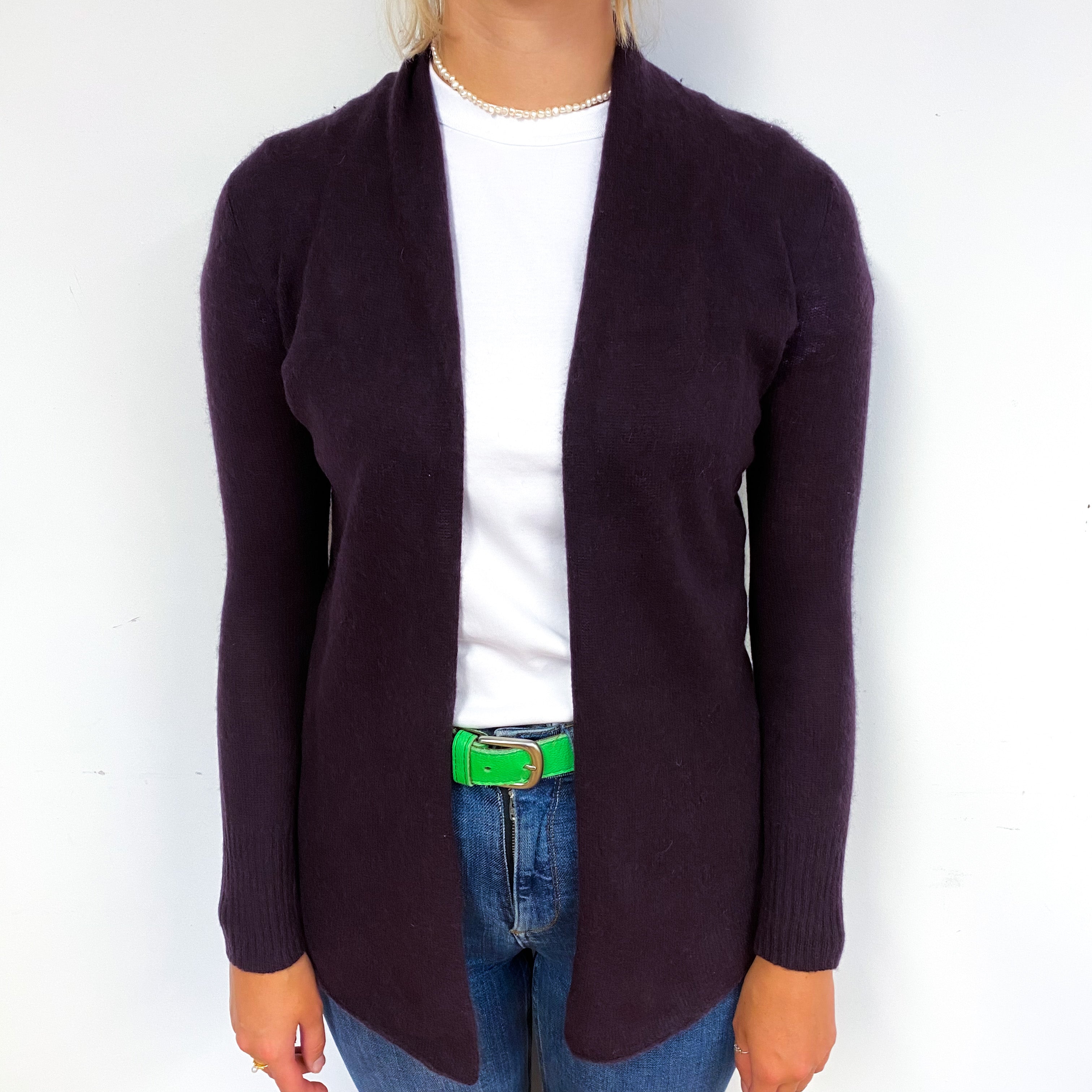 Aubergine Purple Cashmere Edge to Edge Cardigan Small