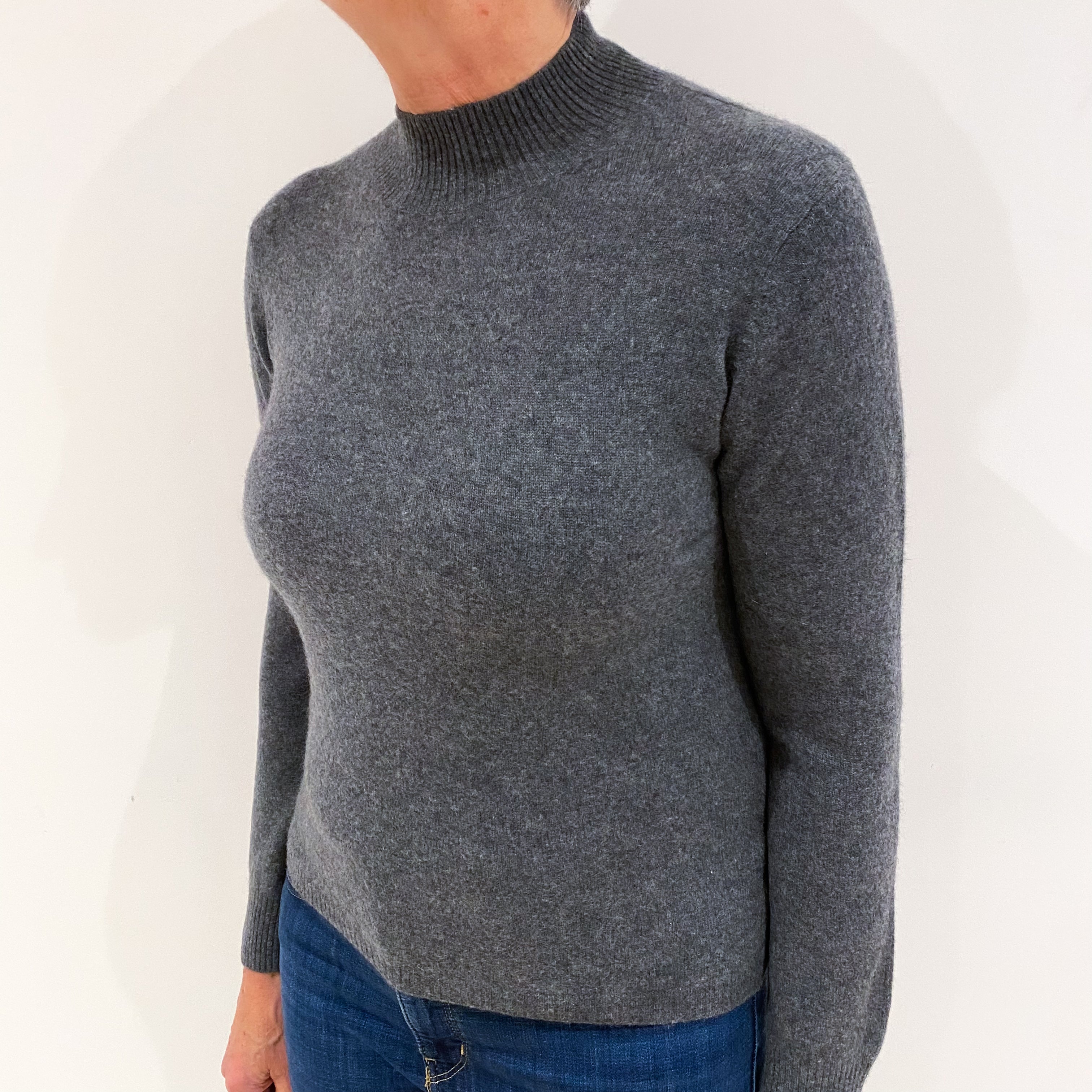 Slate Grey Cashmere Turtle Neck Jumper Medium