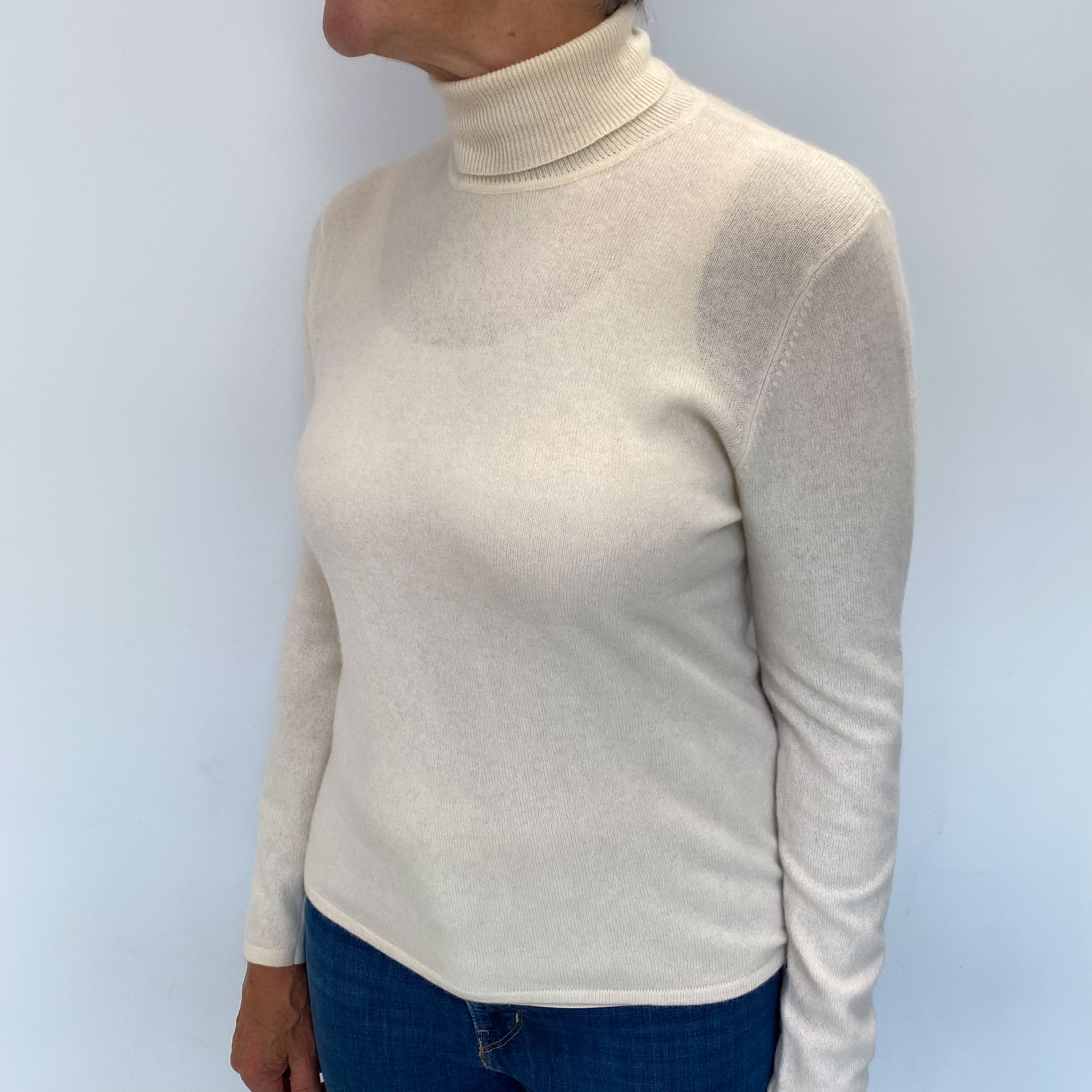 Vanilla Cream Cashmere Polo Neck Jumper Medium