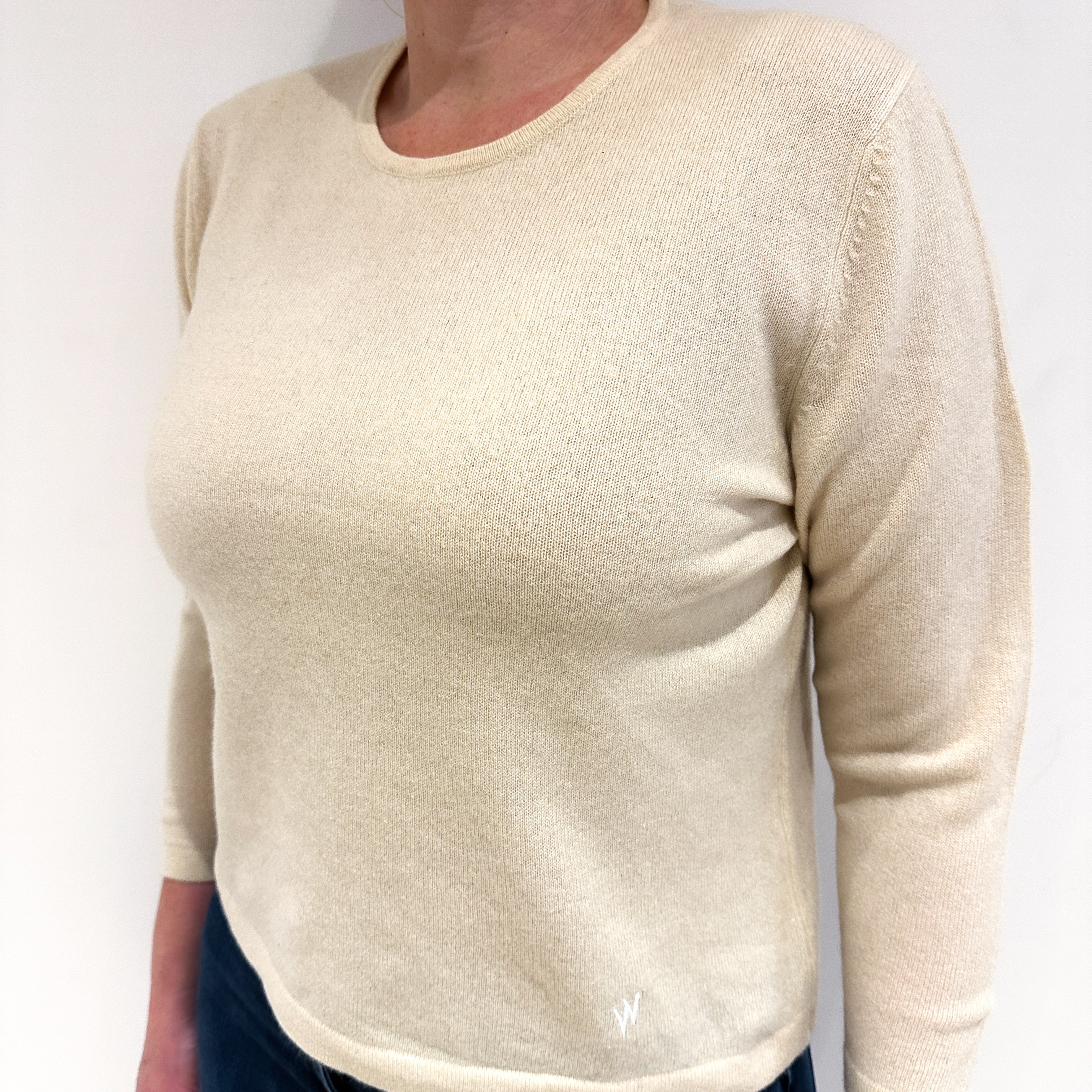 Vanilla Cream 3/4 Sleeve Cashmere Crew Neck Jumper Large