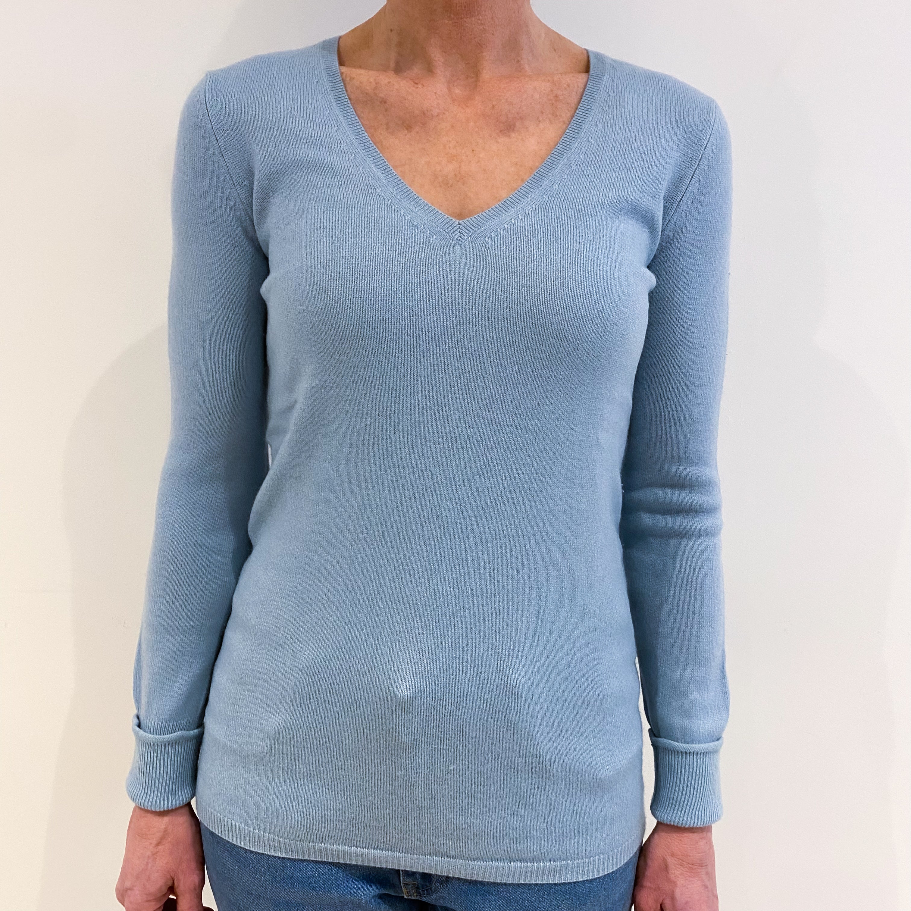 Opal Blue Cashmere V Neck Jumper Small