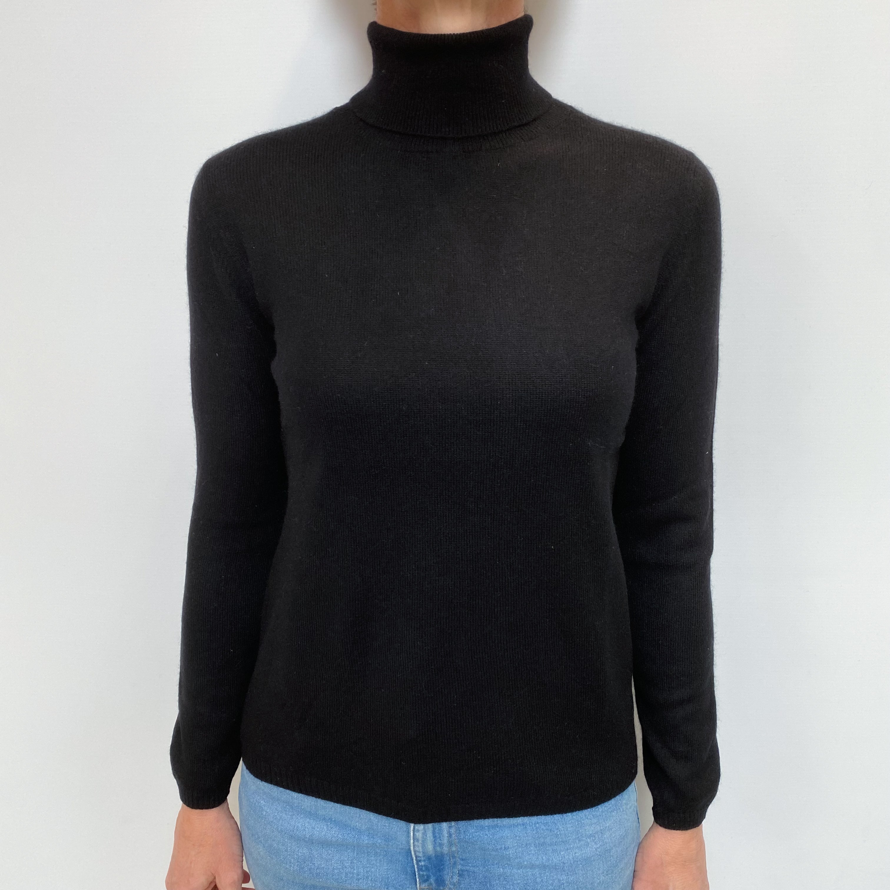 Black Cashmere Polo Neck Jumper Small