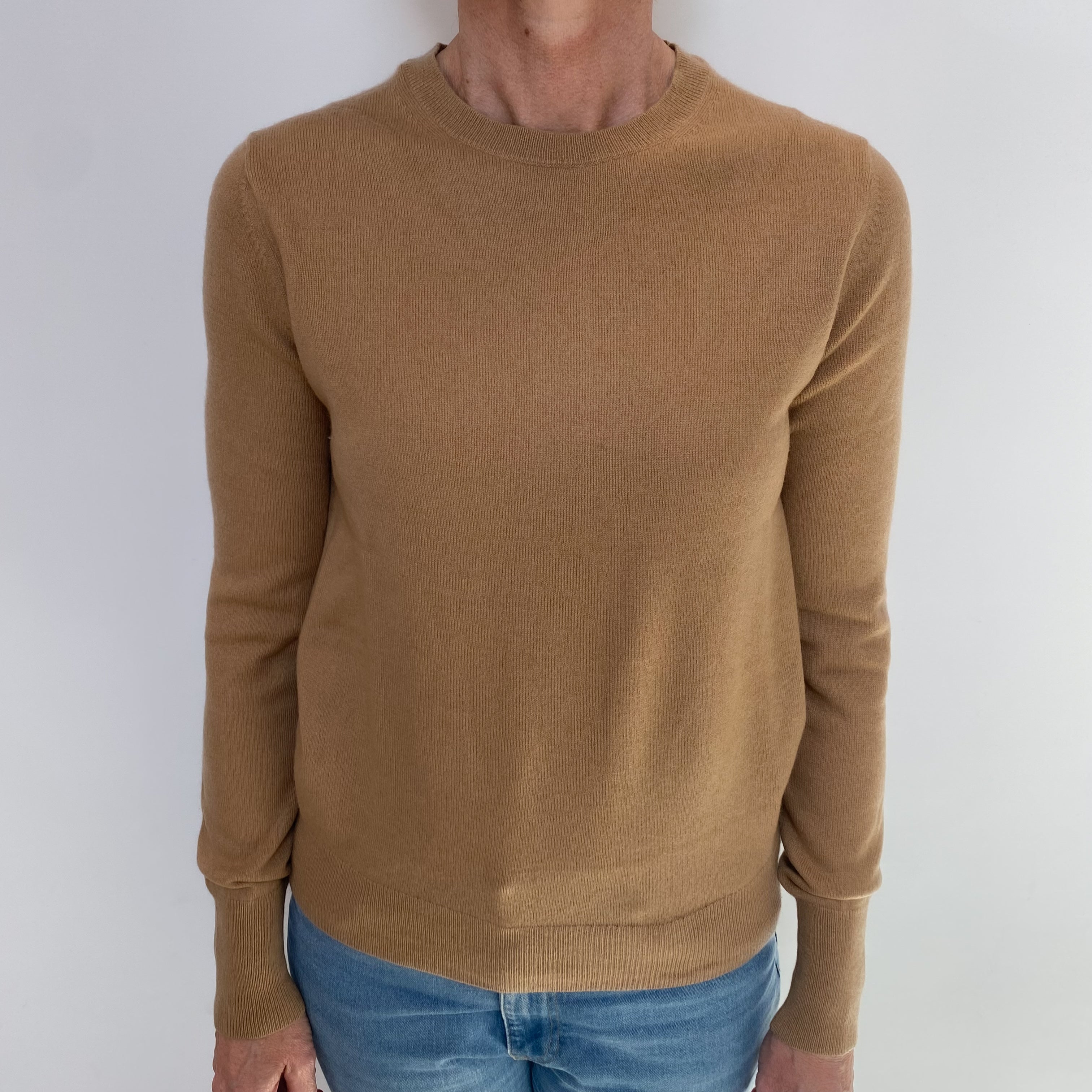 Camel Brown Cashmere Crew Neck Jumper Small