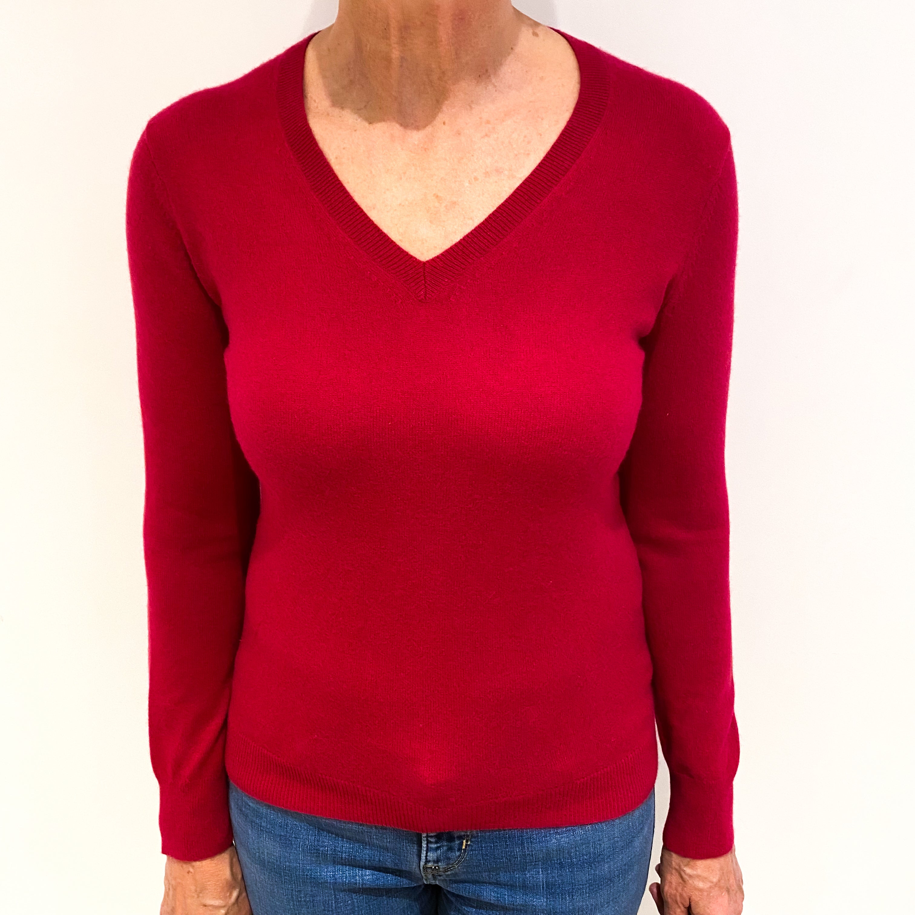 Cherry Pink Cashmere V Neck Jumper Medium