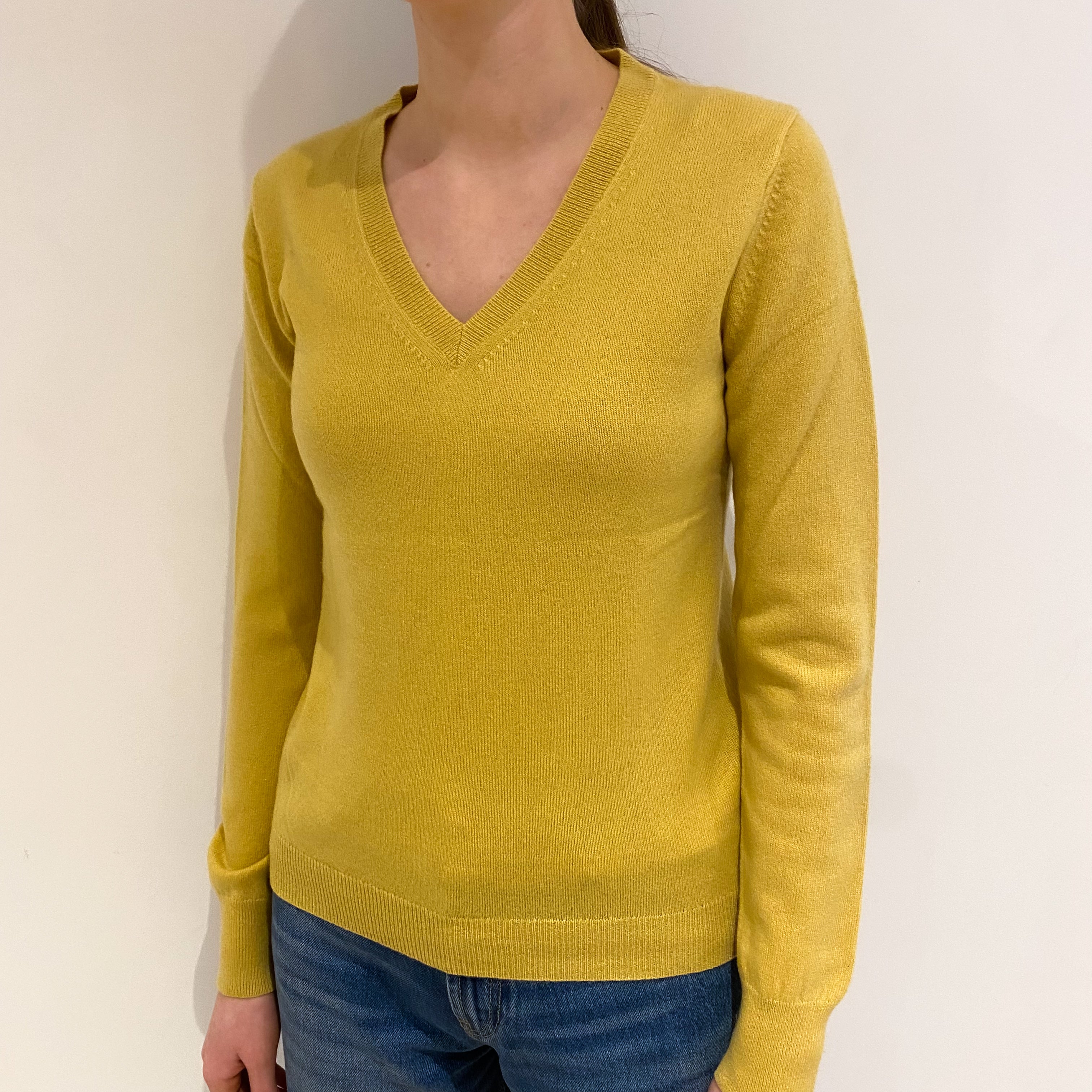 Pineapple Yellow Cashmere V Neck Jumper Extra Small