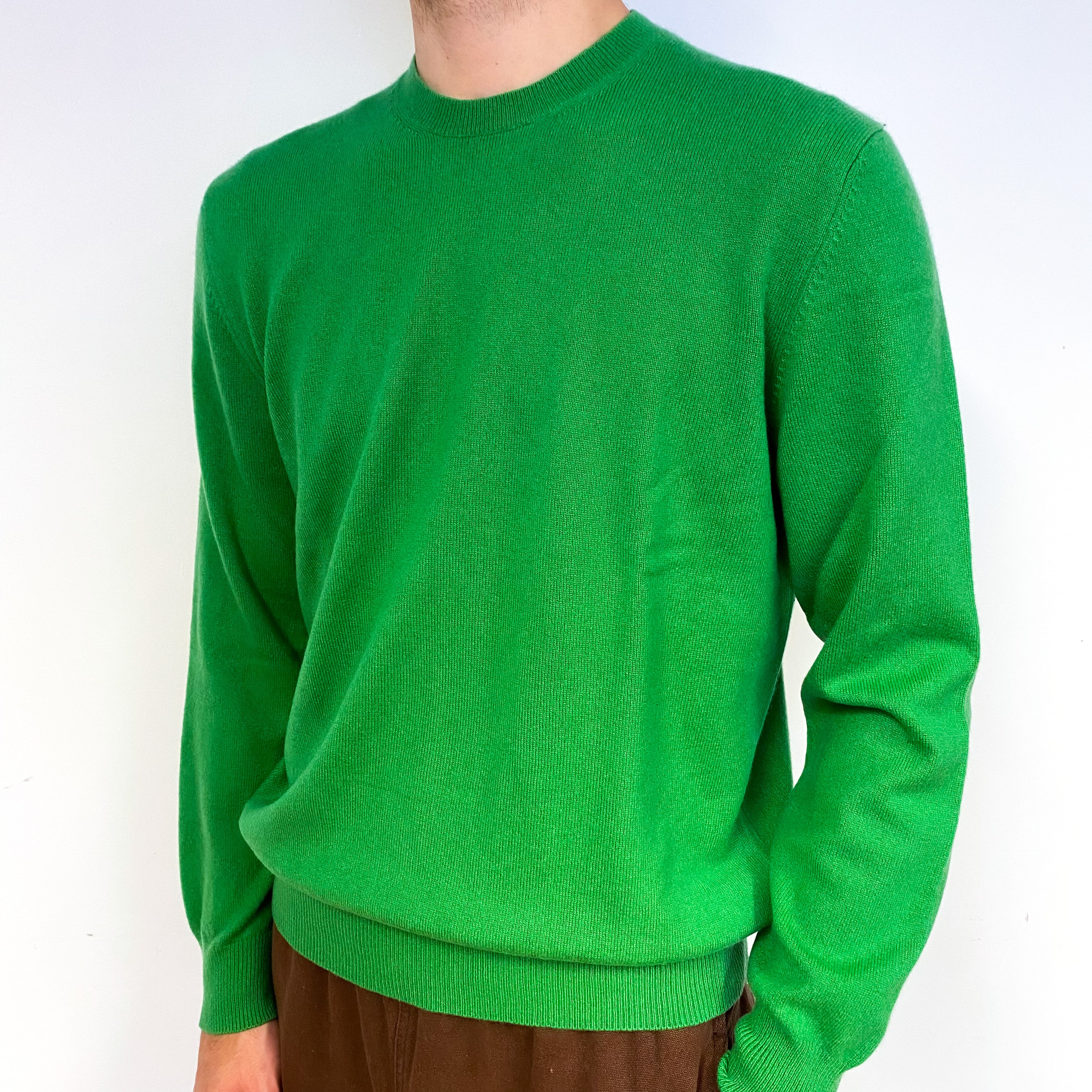 Men's Jade Green Cashmere Crew Neck Jumper Large