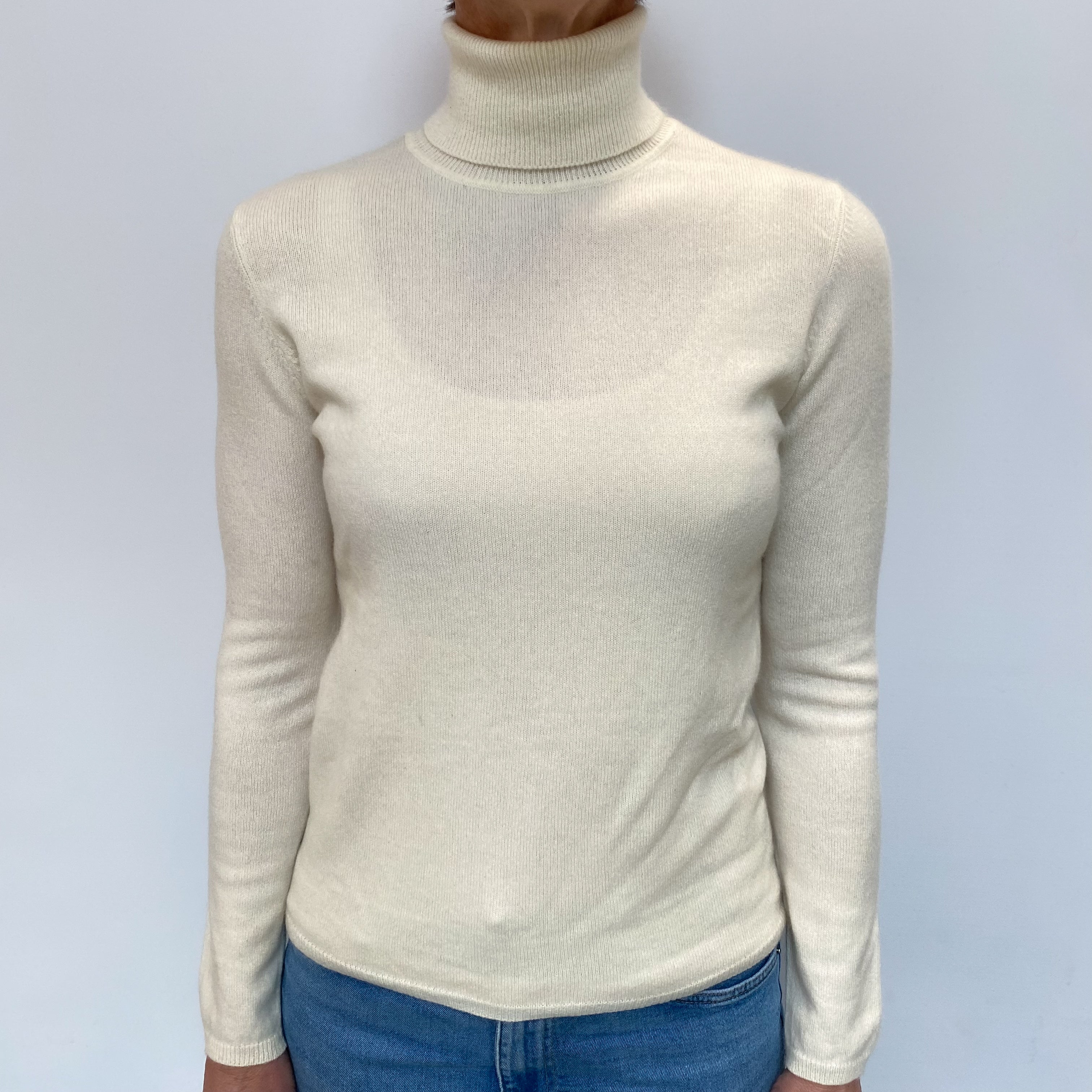 Vanilla Cream Cashmere Polo Neck Jumper Small