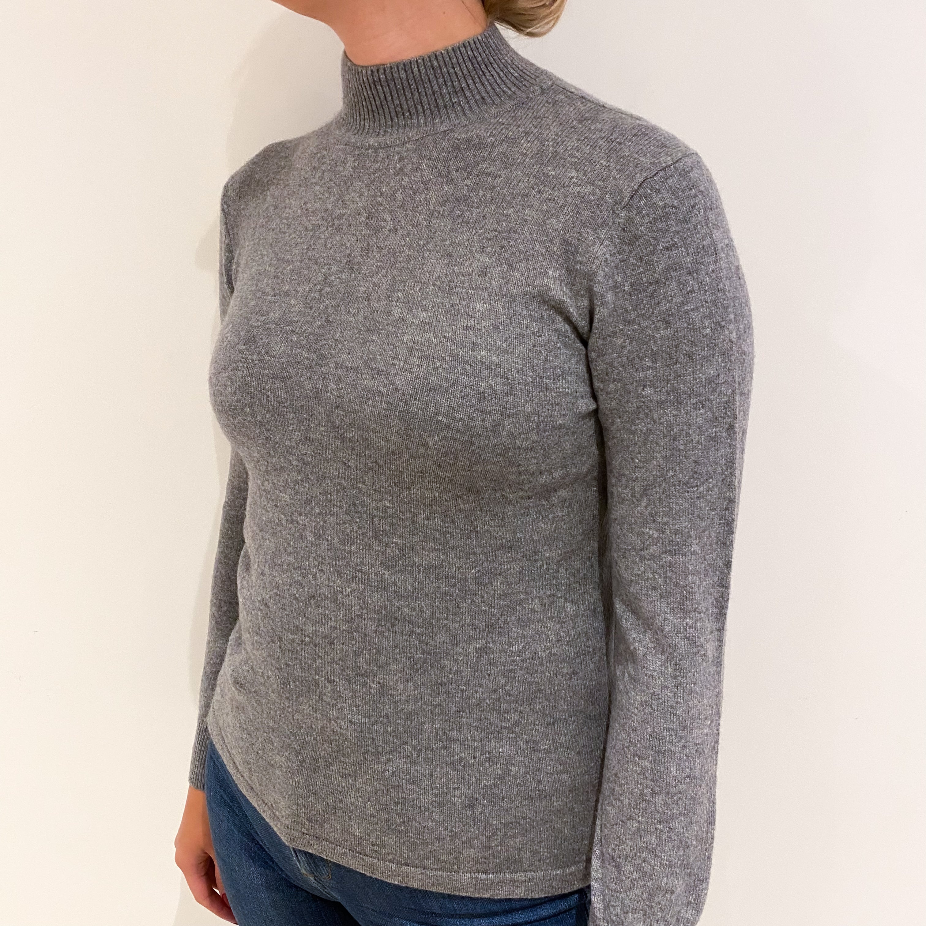 Ash Grey Cashmere Turtle Neck Jumper Small