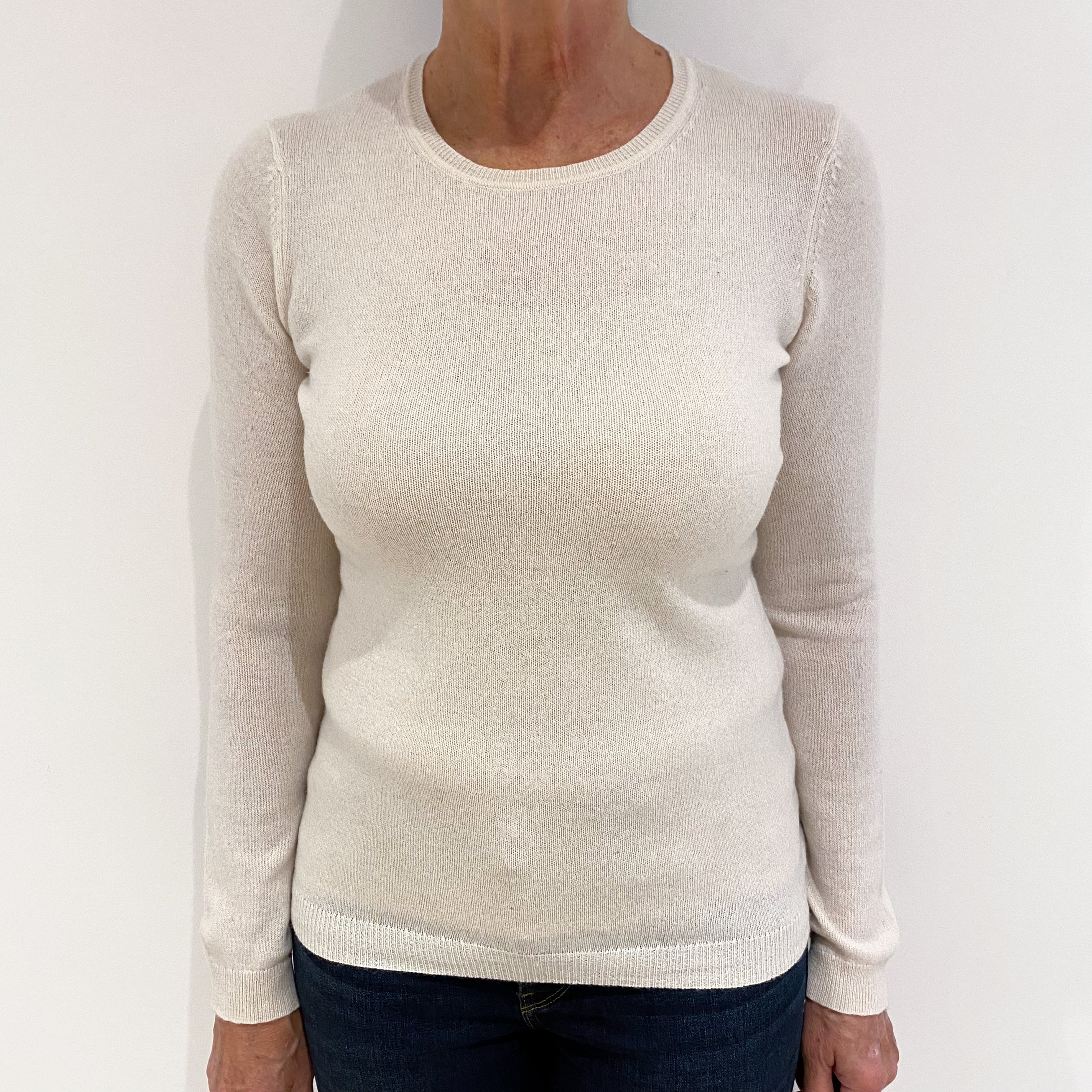 Vanilla Cream Lightweight Cashmere Crew Neck Jumper Medium