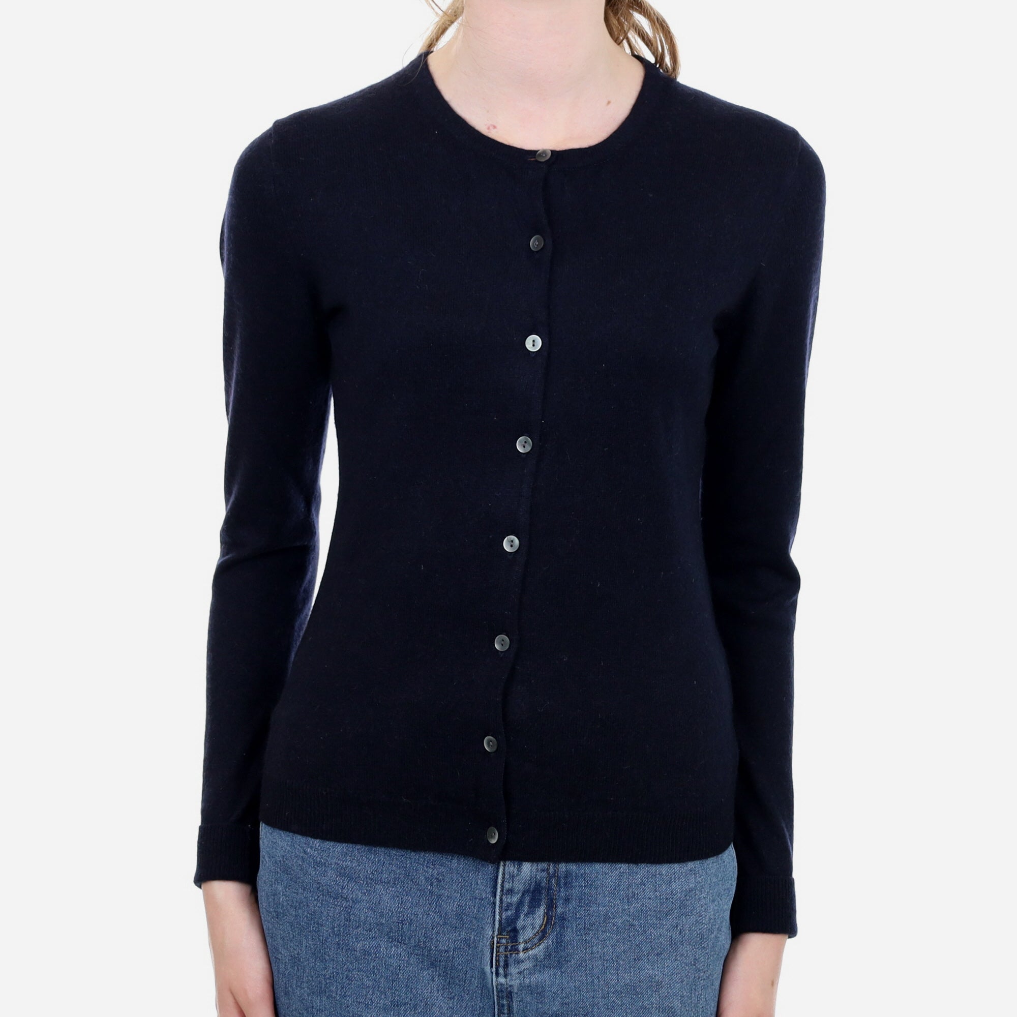 Dark Navy Cashmere Crew Neck Cardigan Extra Small