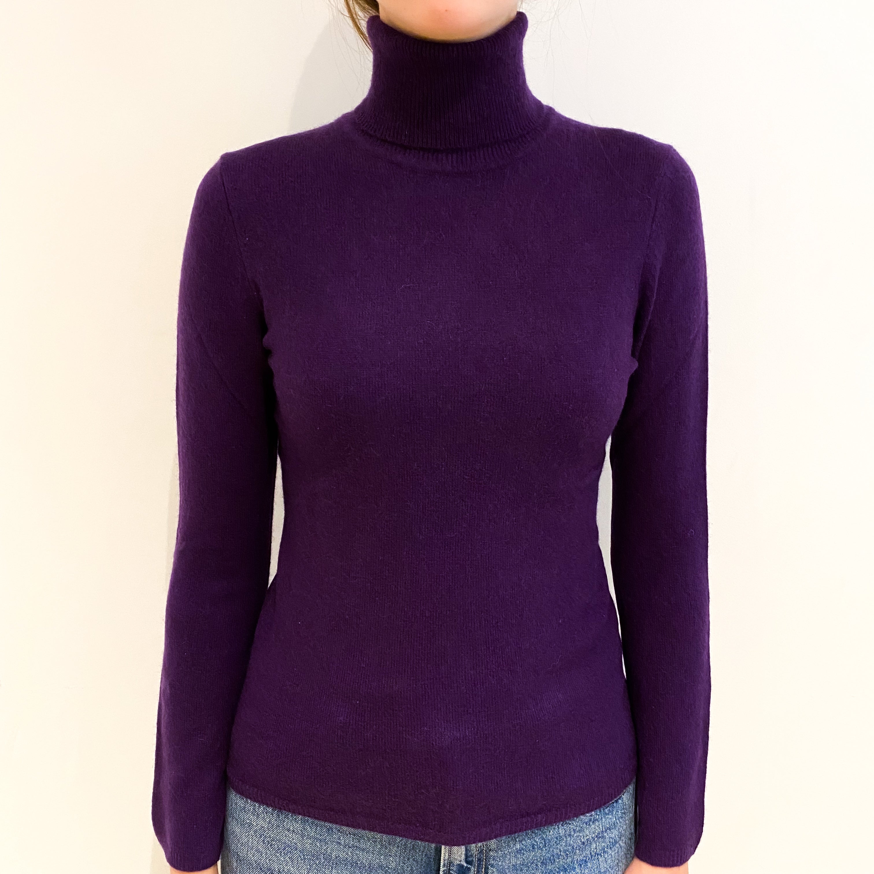 Grape Purple Cashmere Polo Neck Jumper Extra Small