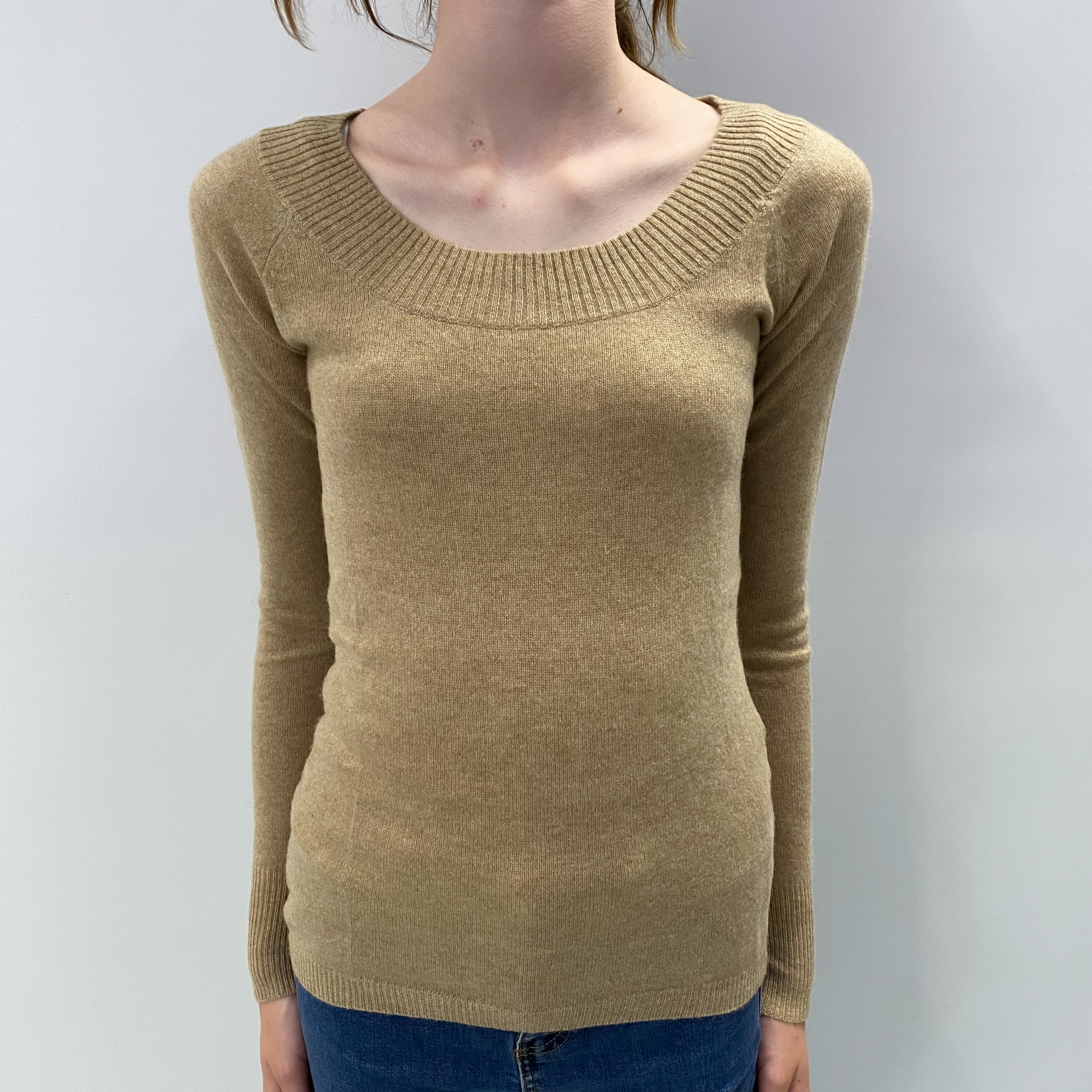 Sand Beige Cashmere Wide Crew Neck Jumper Extra Small