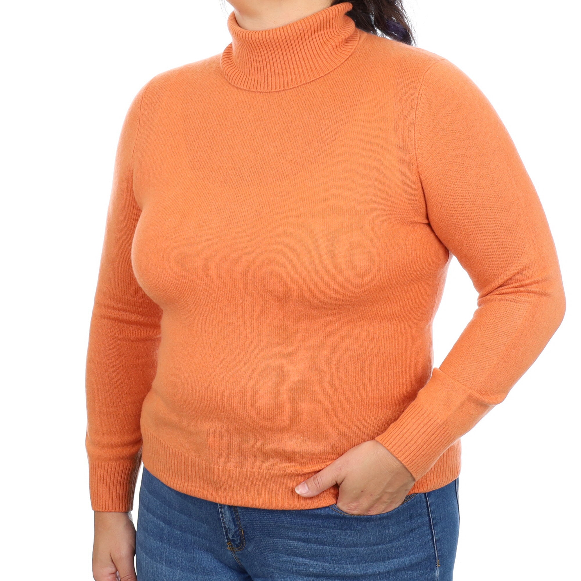 Crab Orange Cashmere Polo Neck Jumper Large