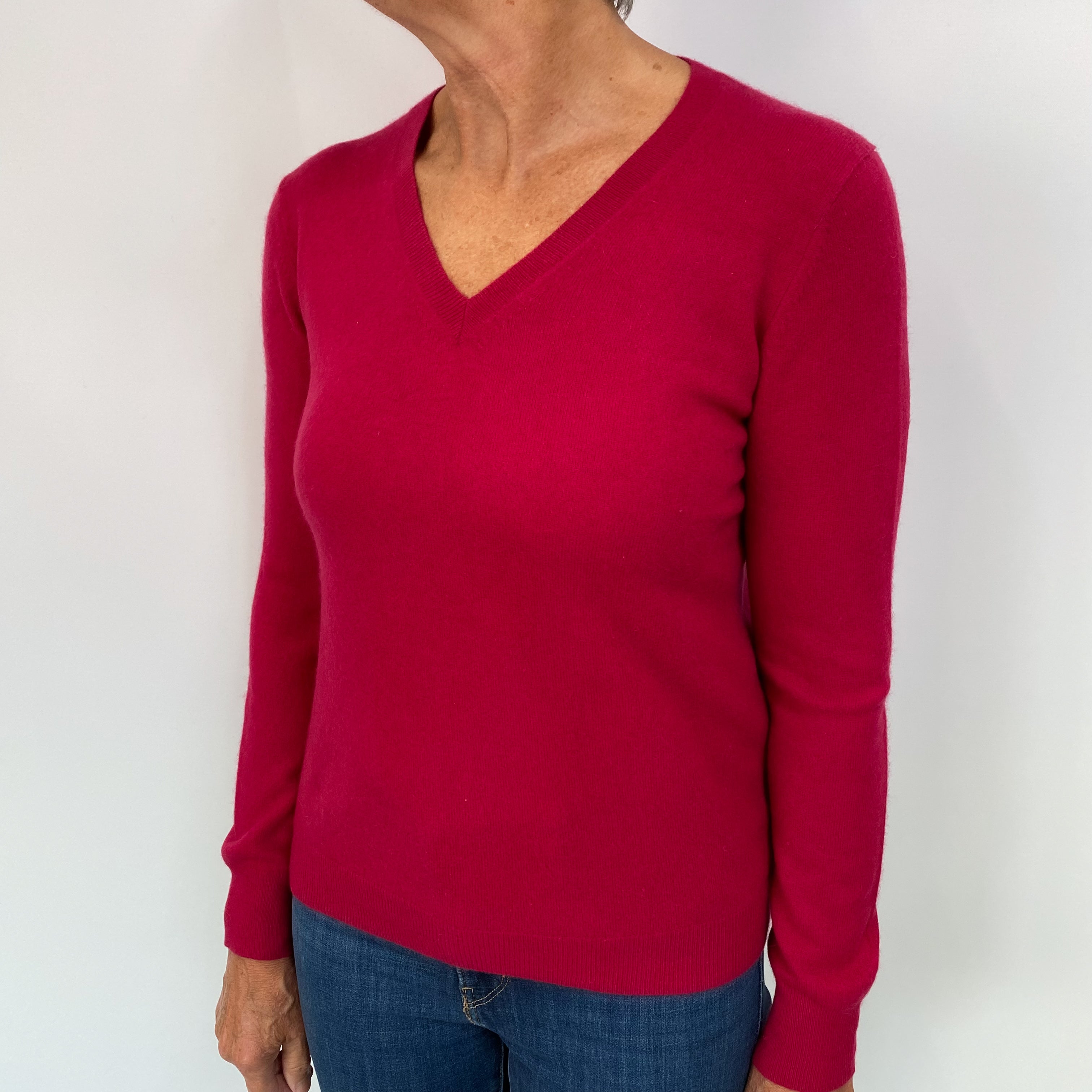 Cherry Red Cashmere V Neck Jumper Medium