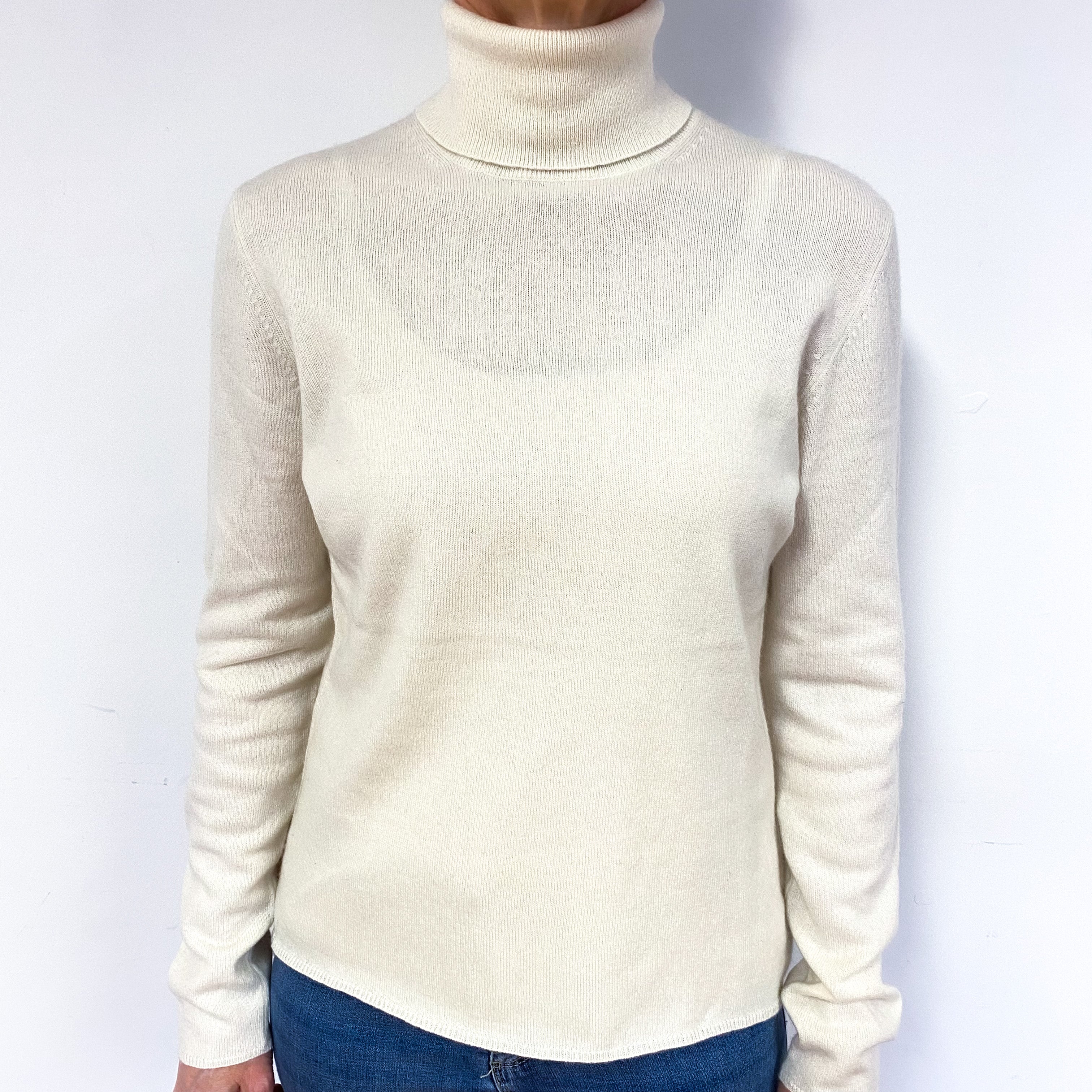 Vanilla Cream Cashmere Polo Neck Jumper Medium