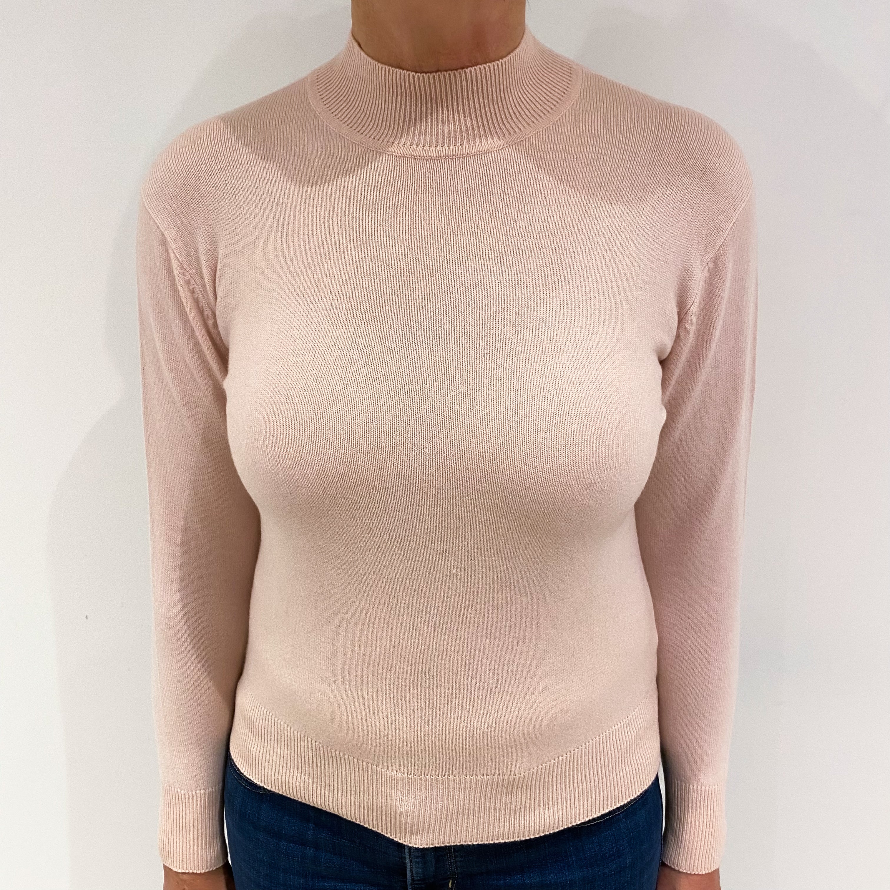 Shell Pink Cashmere Polo Neck Jumper Medium